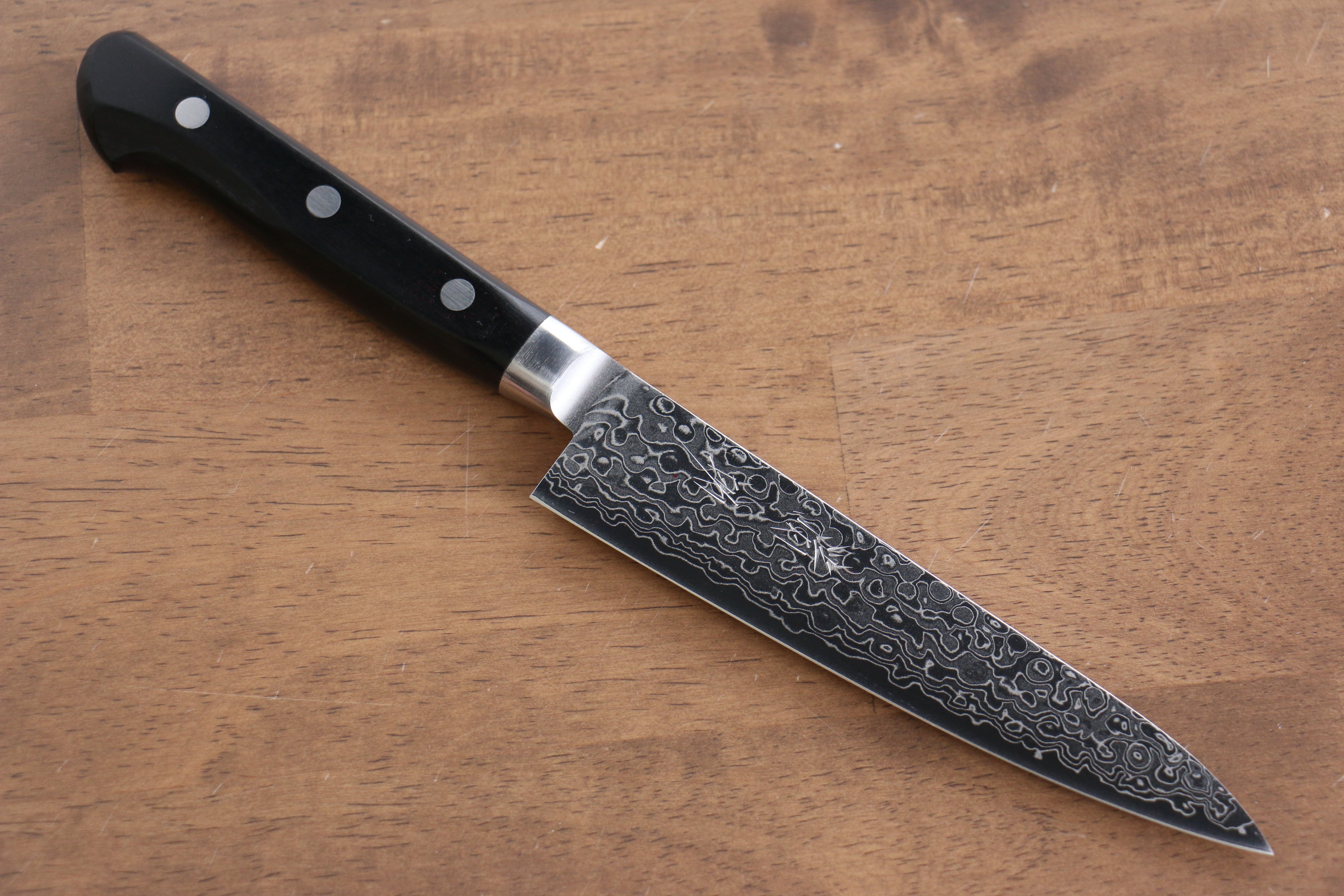 Seisuke AUS10 45 Layer Migaki Damascus Petty-Utility 135mm Black Pakkawood Handle - Seisuke Knife