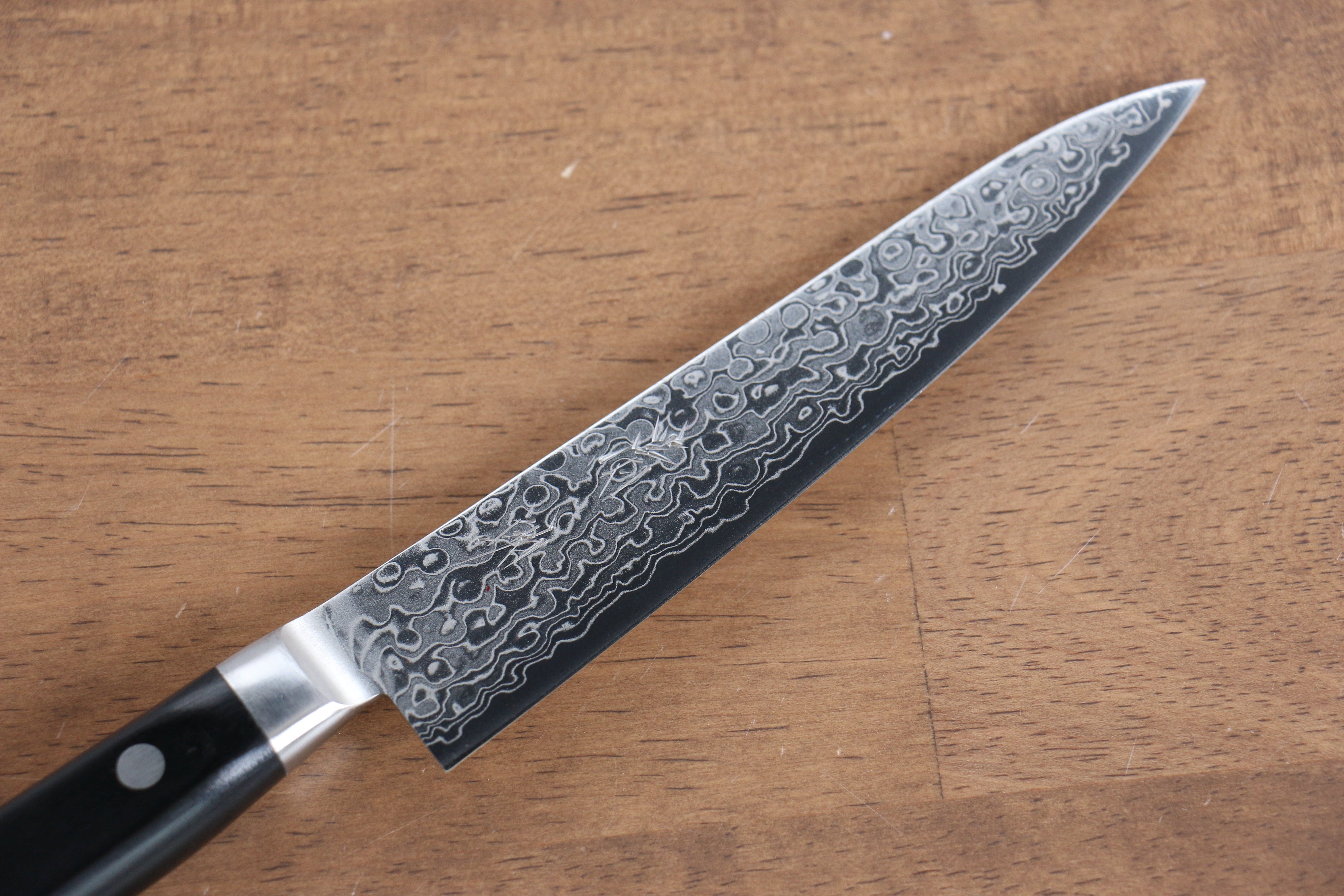 Seisuke AUS10 45 Layer Migaki Damascus Petty-Utility 135mm Black Pakkawood Handle - Seisuke Knife