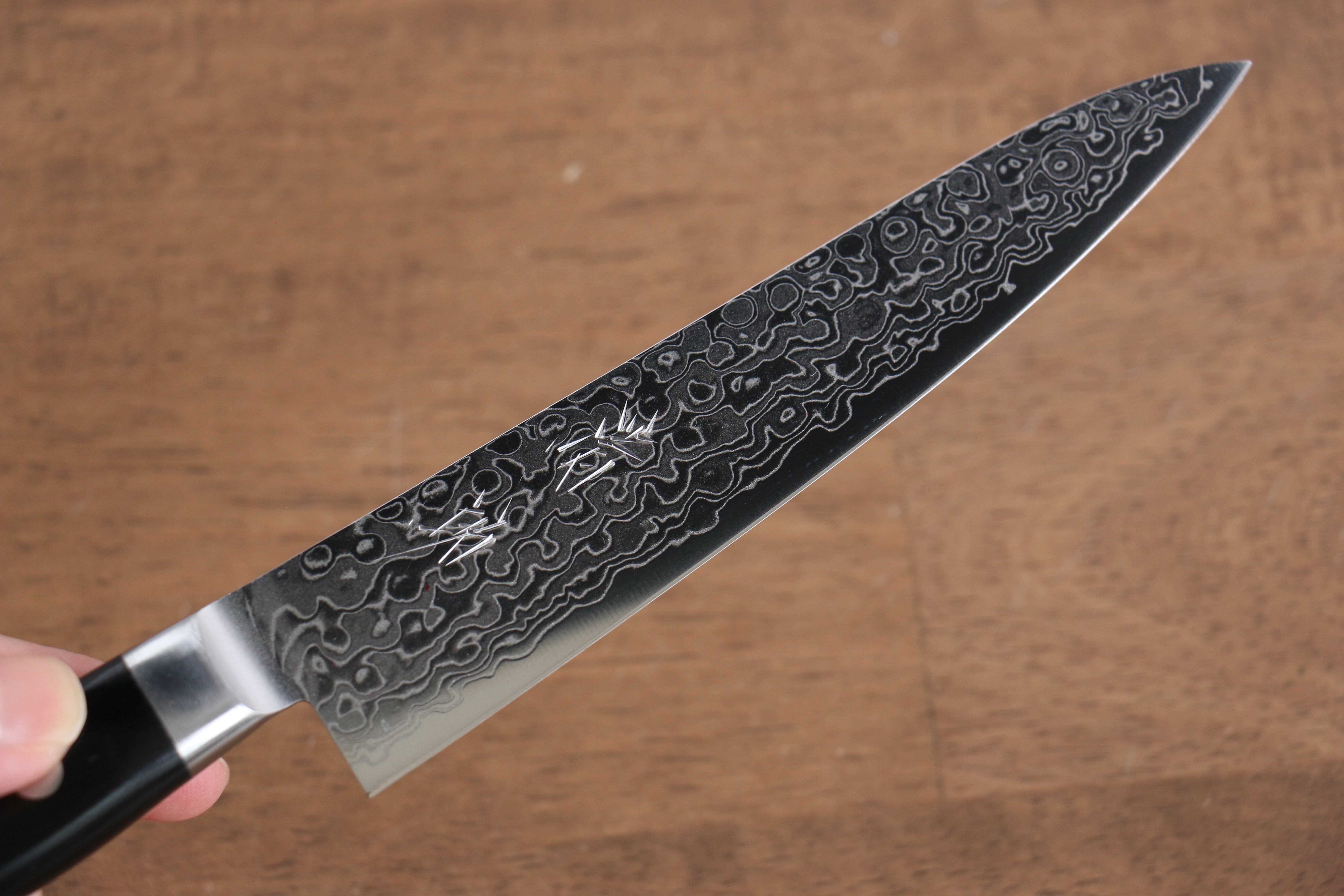 Seisuke AUS10 45 Layer Migaki Damascus Petty-Utility 135mm Black Pakkawood Handle - Seisuke Knife