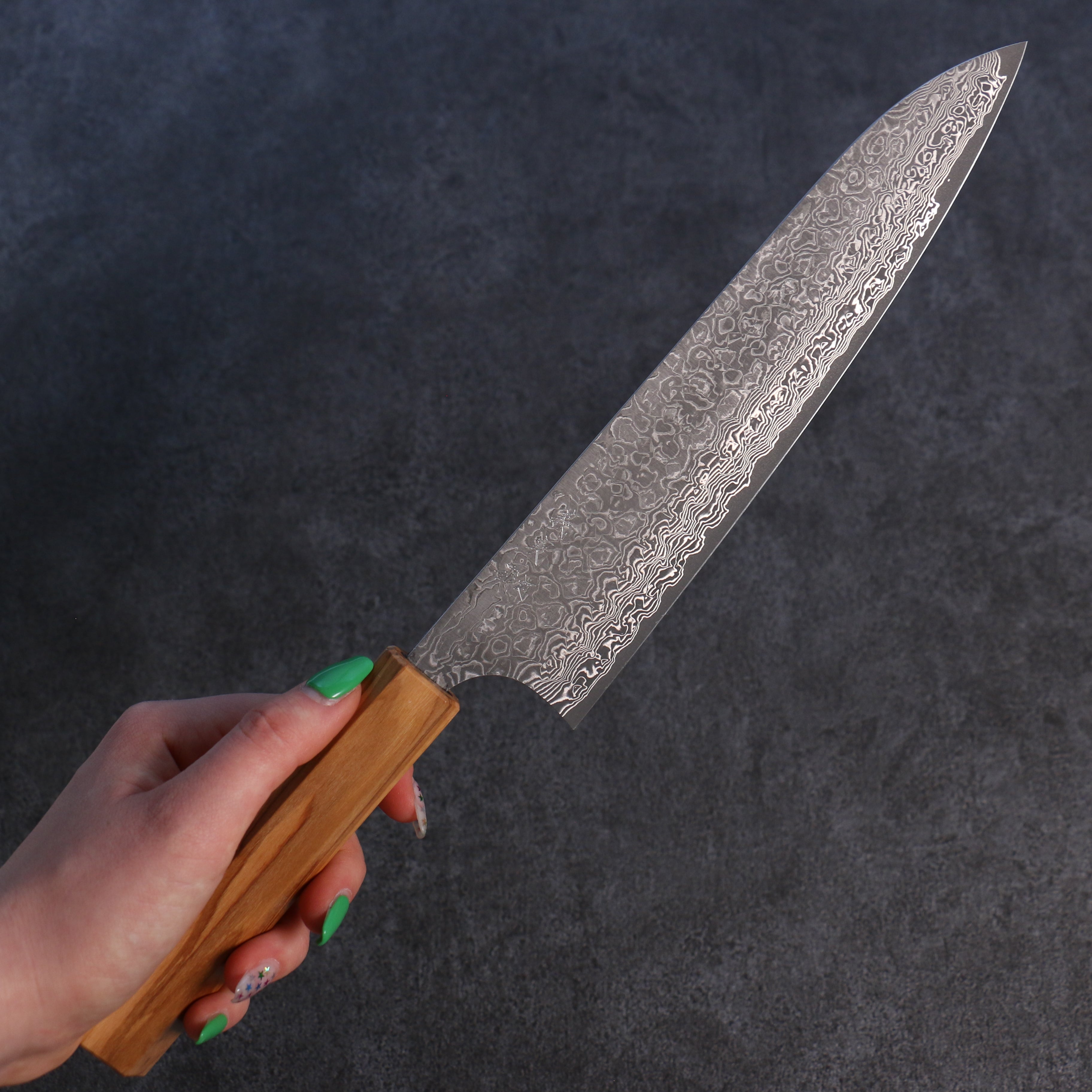 Yoshimi Kato VG10 Damascus Gyuto 210mm with Olive Wood Handle - Seisuke Knife
