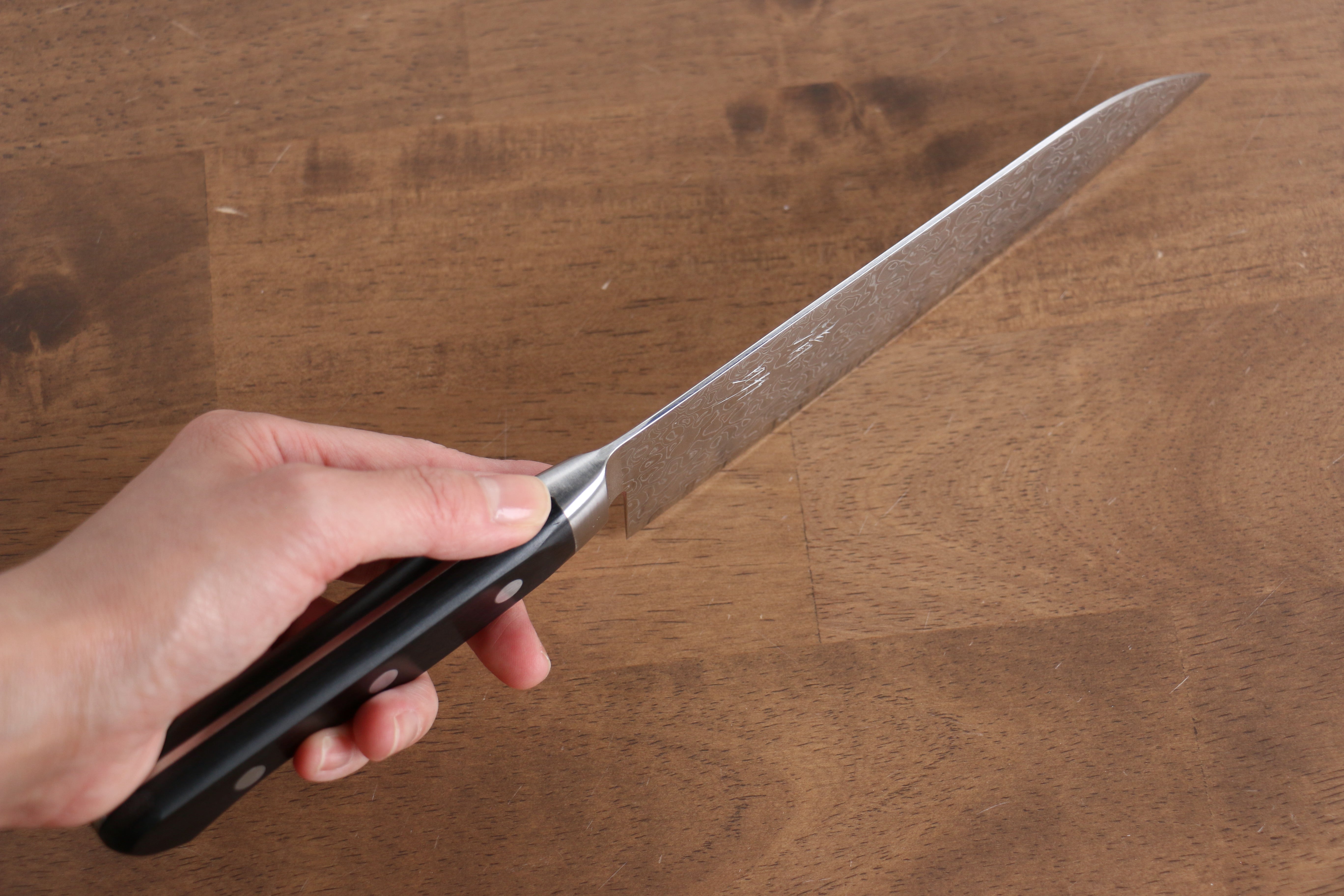 Seisuke AUS10 45 Layer Mirrored Damascus Santoku 170mm Black Pakkawood Handle - Seisuke Knife