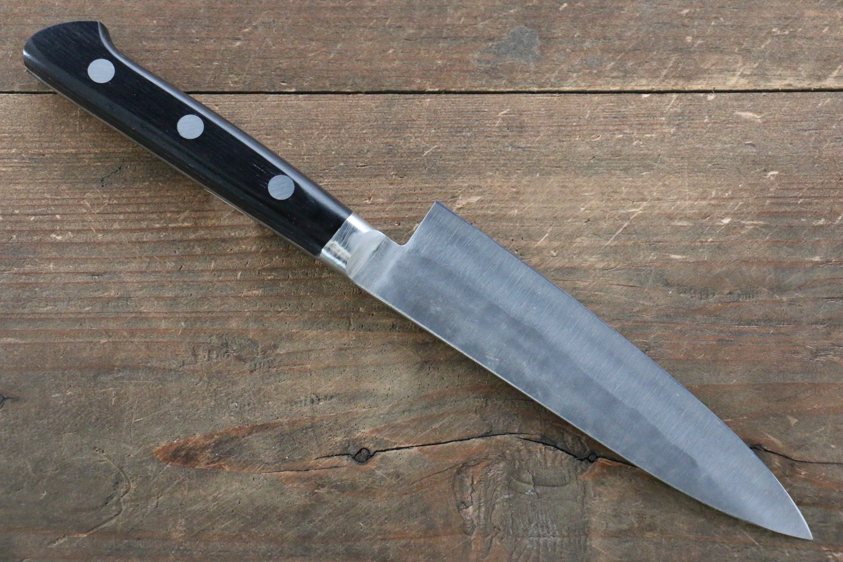 Fujiwara Teruyasu Maboroshi White Steel No.1 Nashiji Hammered Petty-Utility 130mm Black Pakkawood Handle - Seisuke Knife