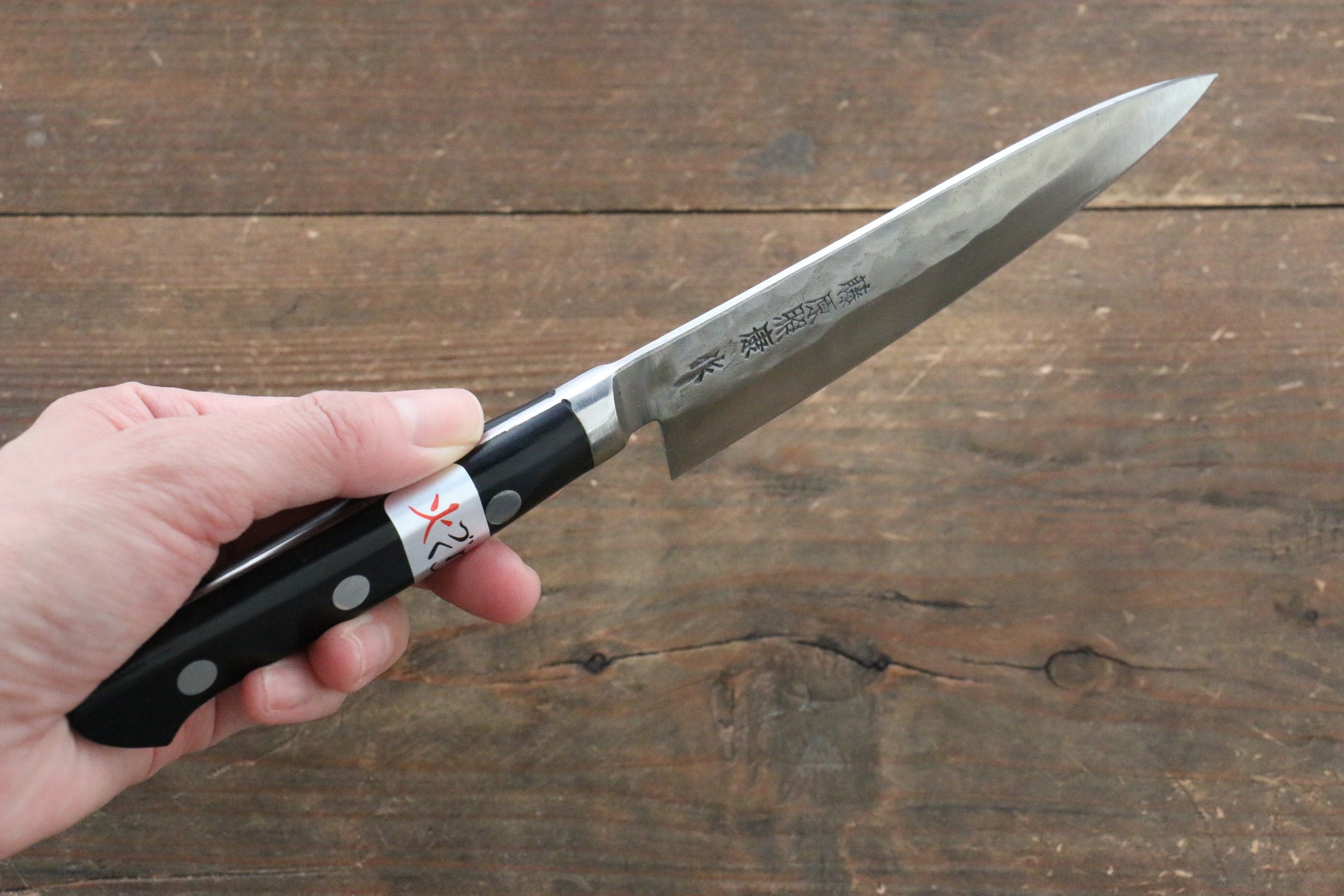 Fujiwara Teruyasu Maboroshi White Steel No.1 Nashiji Hammered Petty-Utility 130mm Black Pakkawood Handle - Seisuke Knife