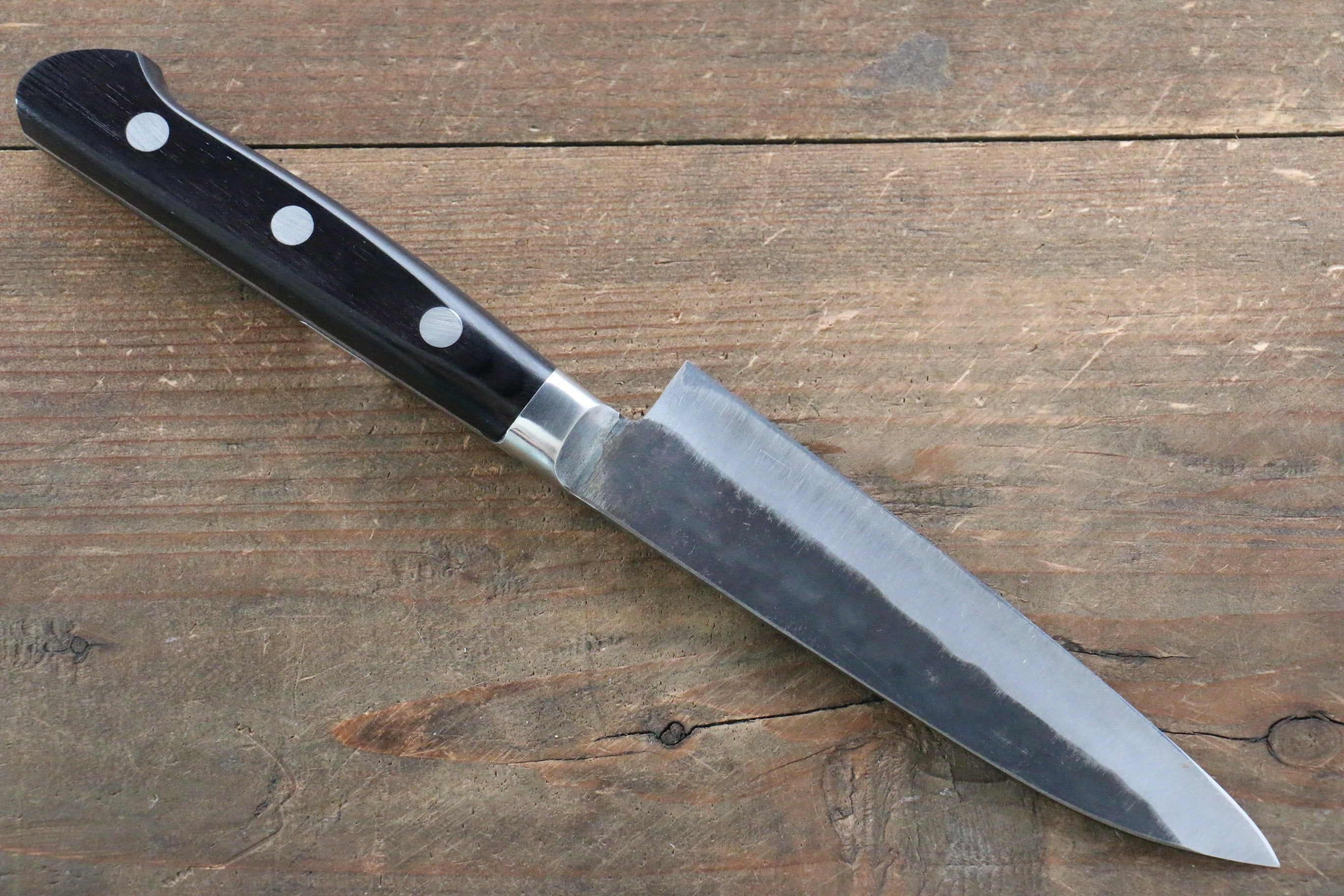 Fujiwara Teruyasu Denka Blue Super Kurouchi Petty-Utility 120mm Black Pakkawood Handle - Seisuke Knife