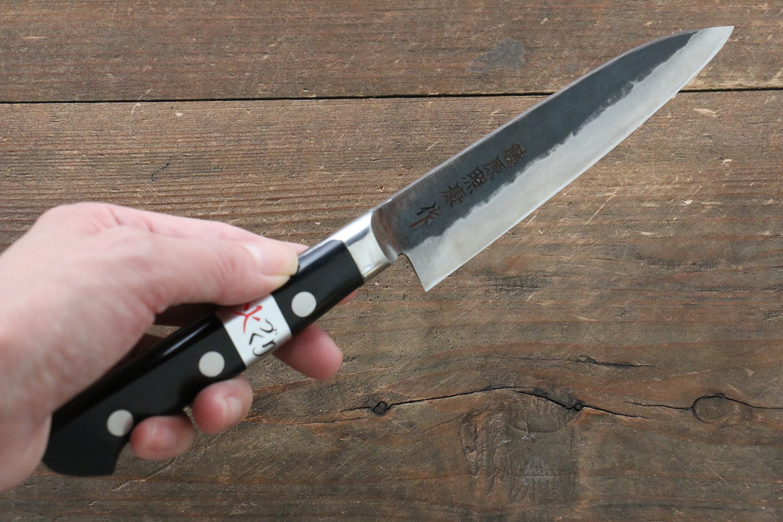 Fujiwara Teruyasu Denka Blue Super Kurouchi Petty-Utility 120mm Black Pakkawood Handle - Seisuke Knife