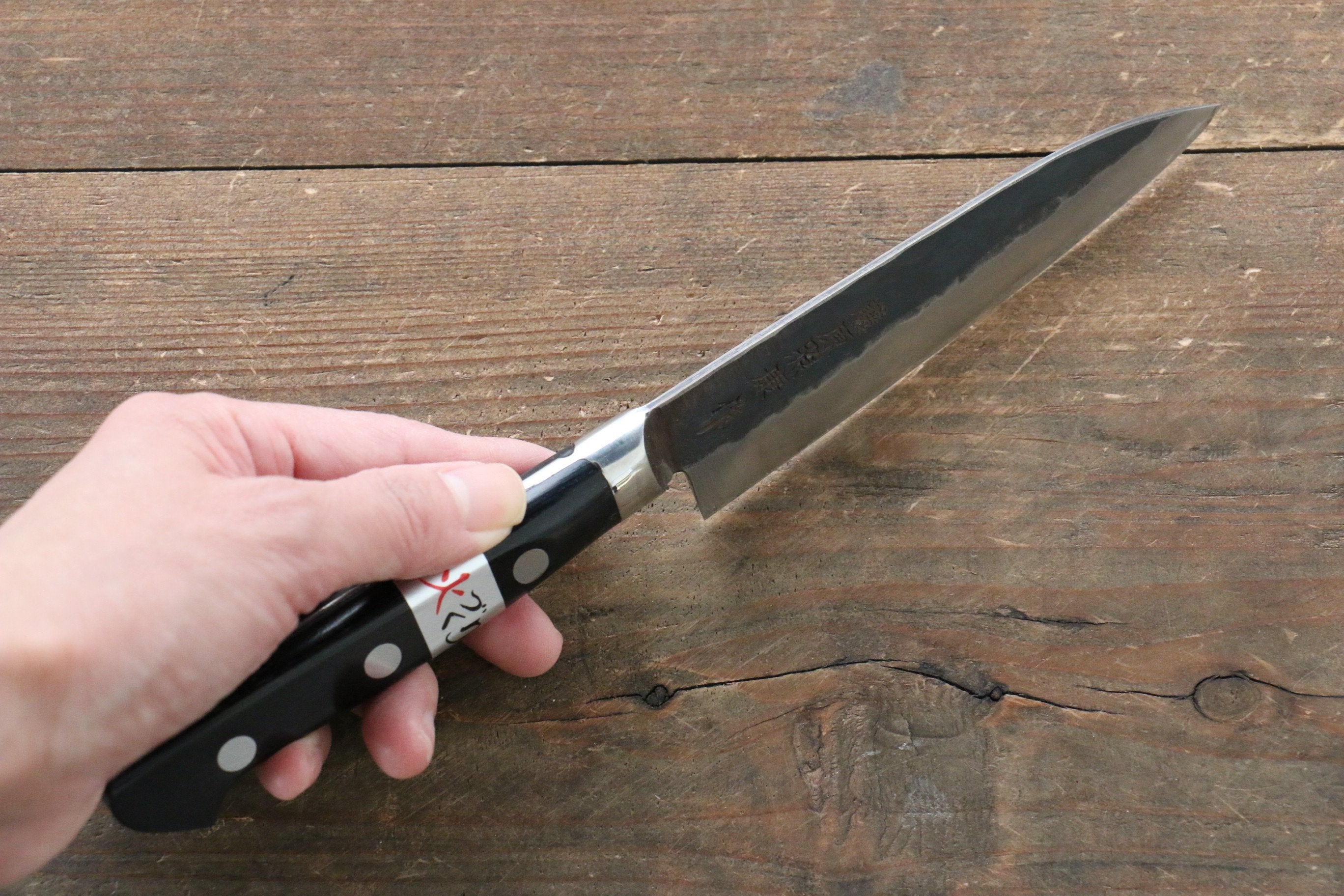 Fujiwara Teruyasu Denka Blue Super Kurouchi Petty-Utility 120mm Black Pakkawood Handle - Seisuke Knife