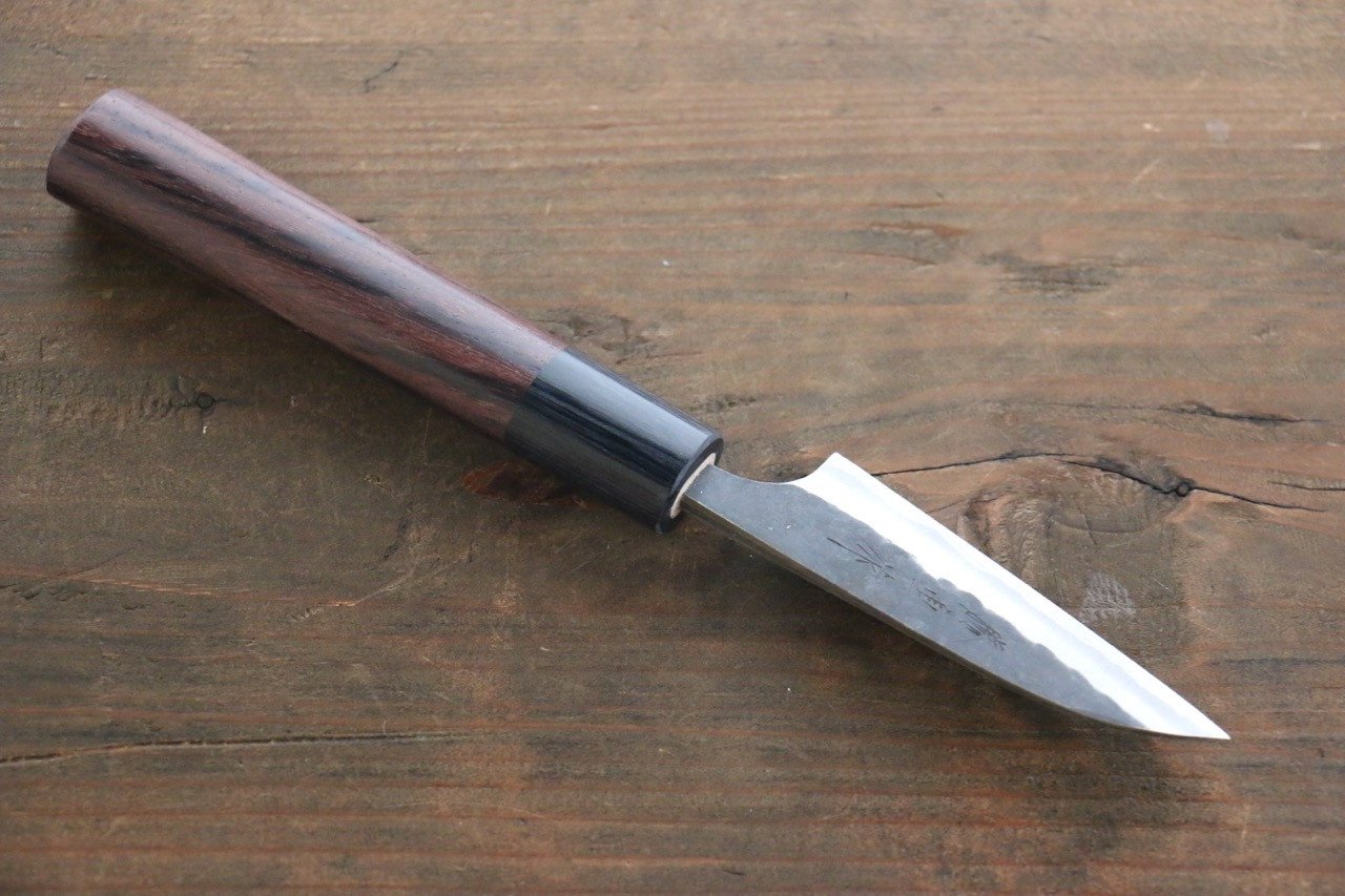Anryu Blue Super Hammered Black Finished Petty-Utility 75mm Rosewood Handle - Seisuke Knife
