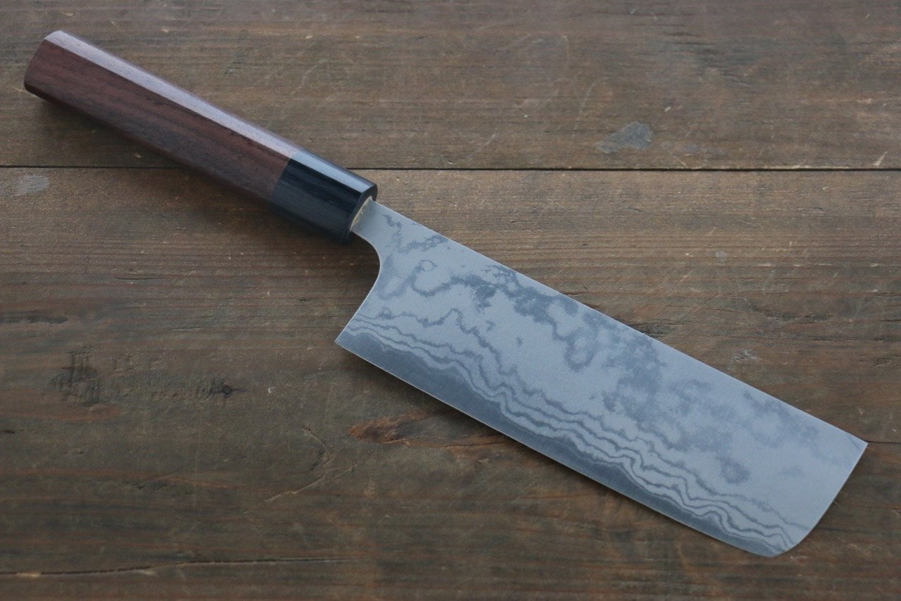 Shungo Ogata White Steel No.2 Damascus Migaki Finished Nakiri 165mm Shitan Handle - Seisuke Knife