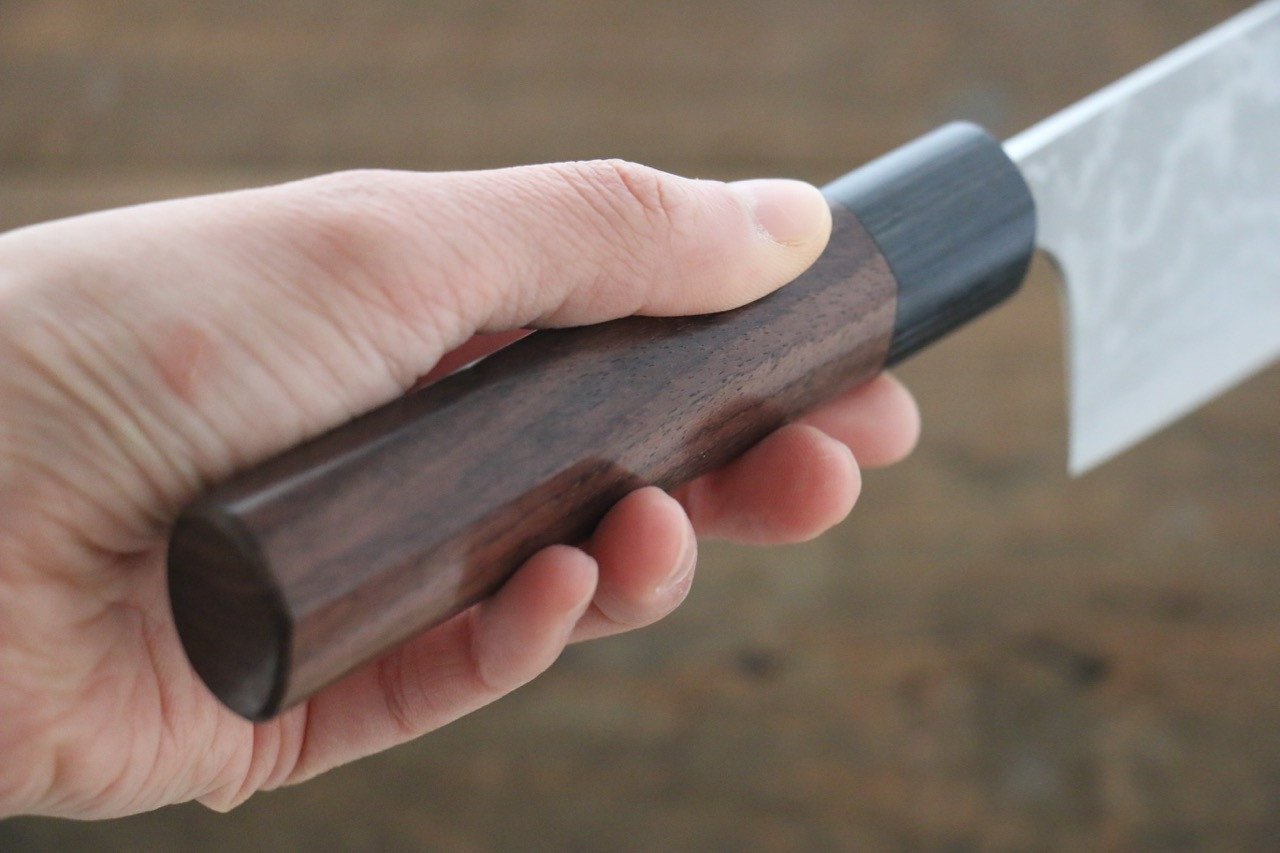 Shungo Ogata White Steel No.2 Damascus Migaki Finished Nakiri 165mm Shitan Handle - Seisuke Knife