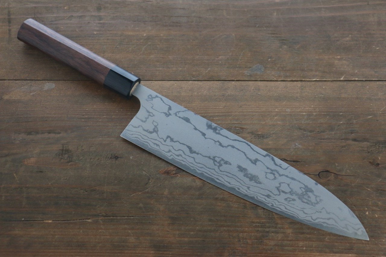 Shungo Ogata White Steel No.2 Damascus Migaki Finished Gyuto 240mm Shitan Handle - Seisuke Knife