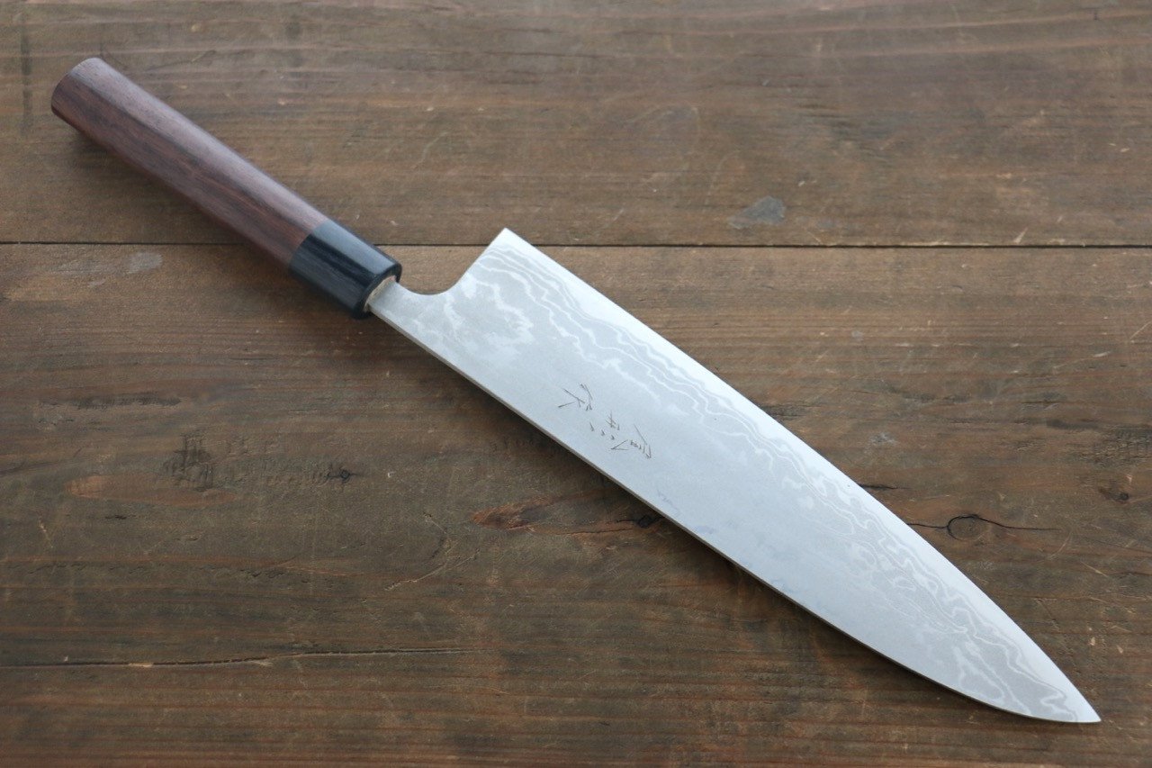 Shungo Ogata White Steel No.2 Damascus Migaki Finished Gyuto 240mm Shitan Handle - Seisuke Knife