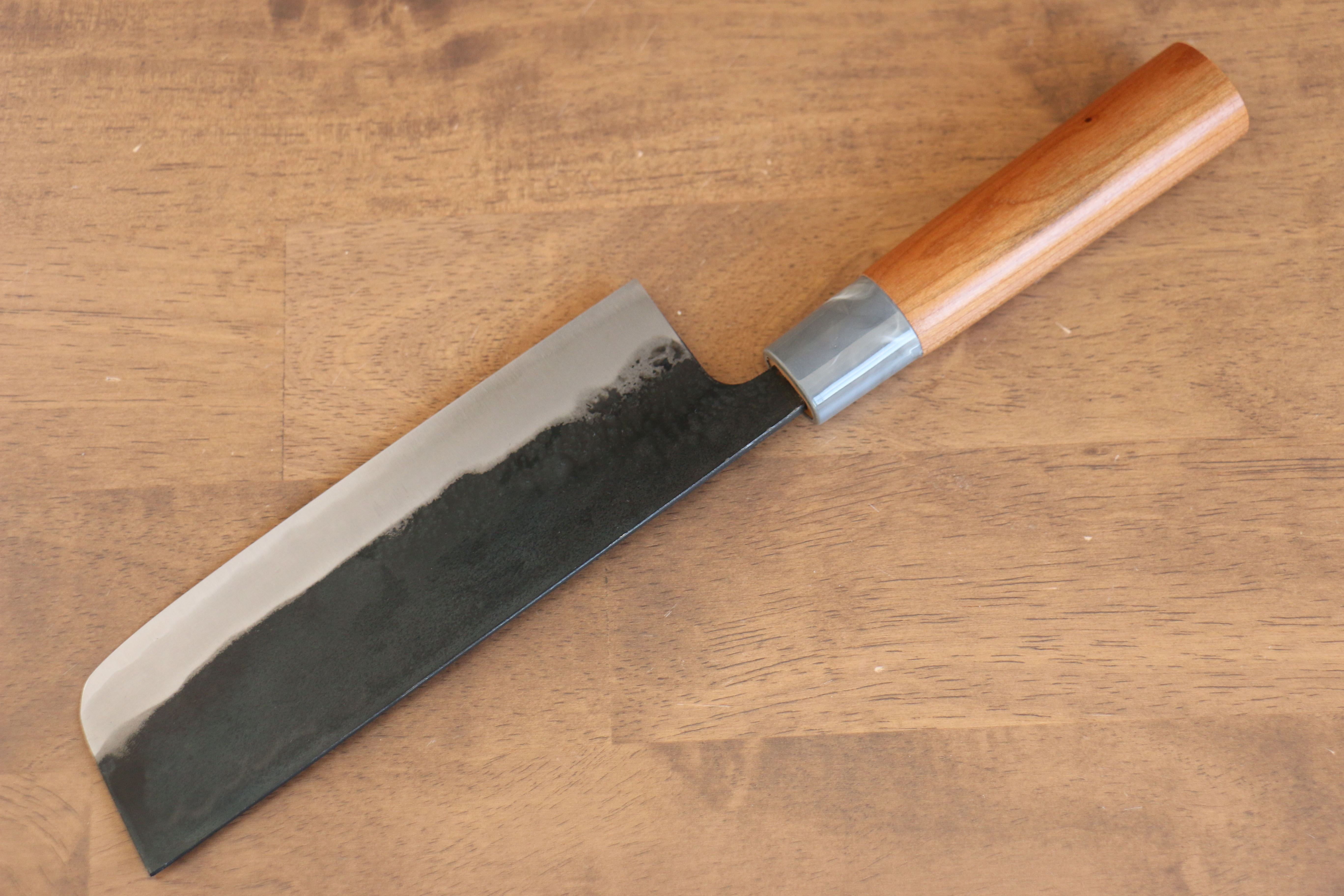 Nao Yamamoto White Steel Kurouchi Nakiri 165mm Cherry Wood Handle - Seisuke Knife