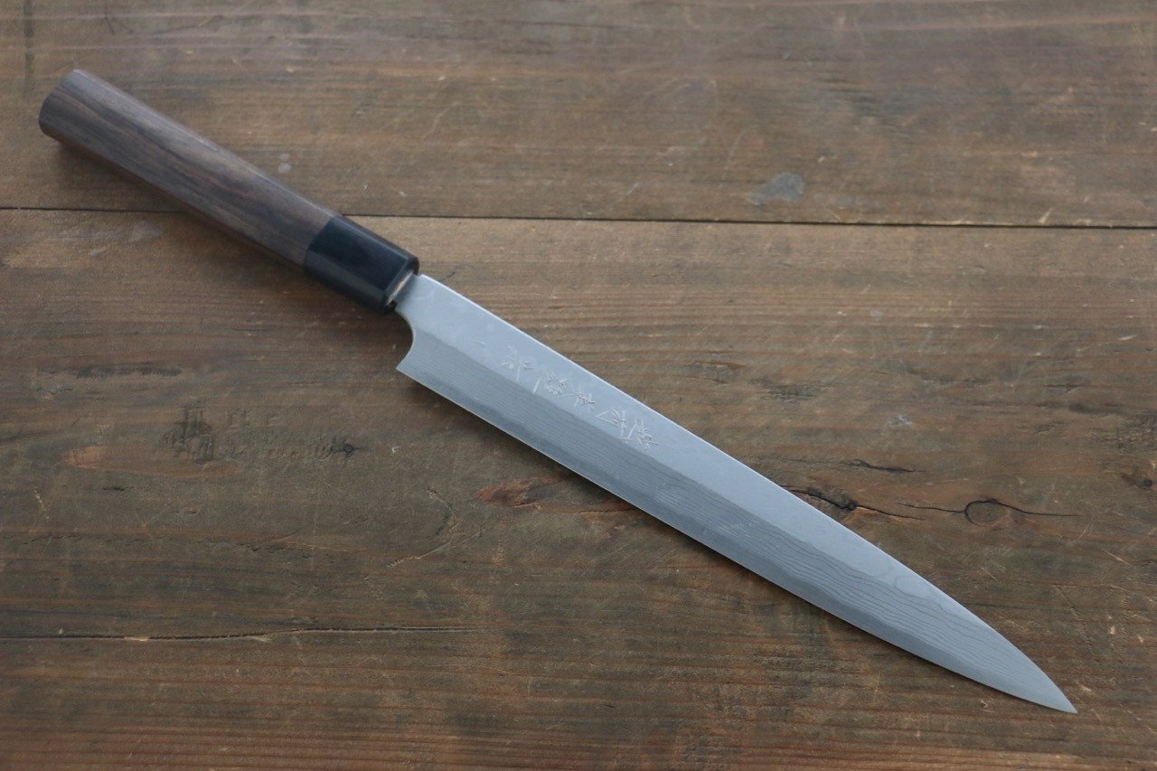 Hideo Kitaoka White Steel No.2 Damascus Yanagiba Japanese Chef Knife 240mm - Seisuke Knife