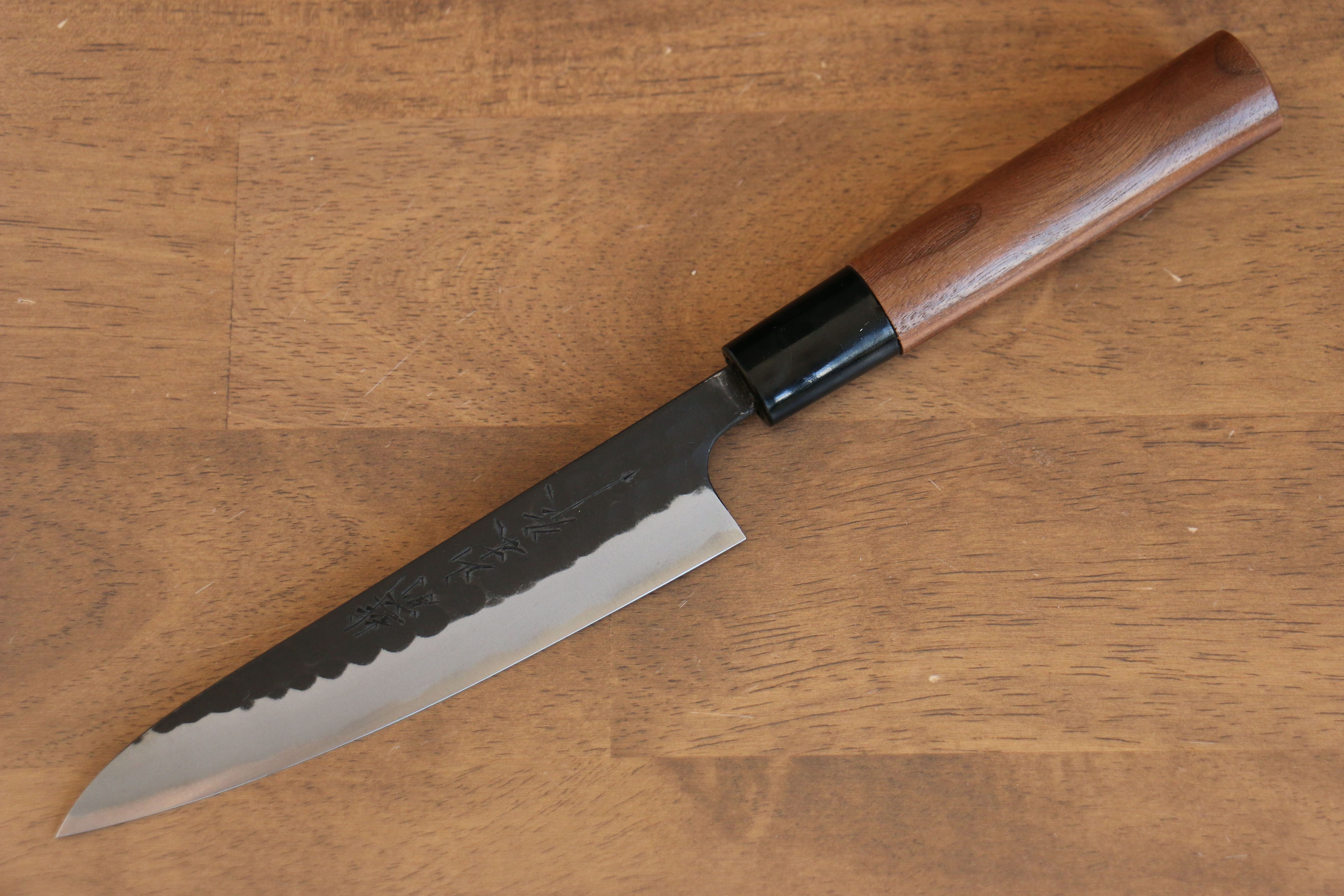 Nao Yamamoto Blue Steel Kurouchi Maru Hammered Petty-Utility 140mm Walnut Handle - Seisuke Knife