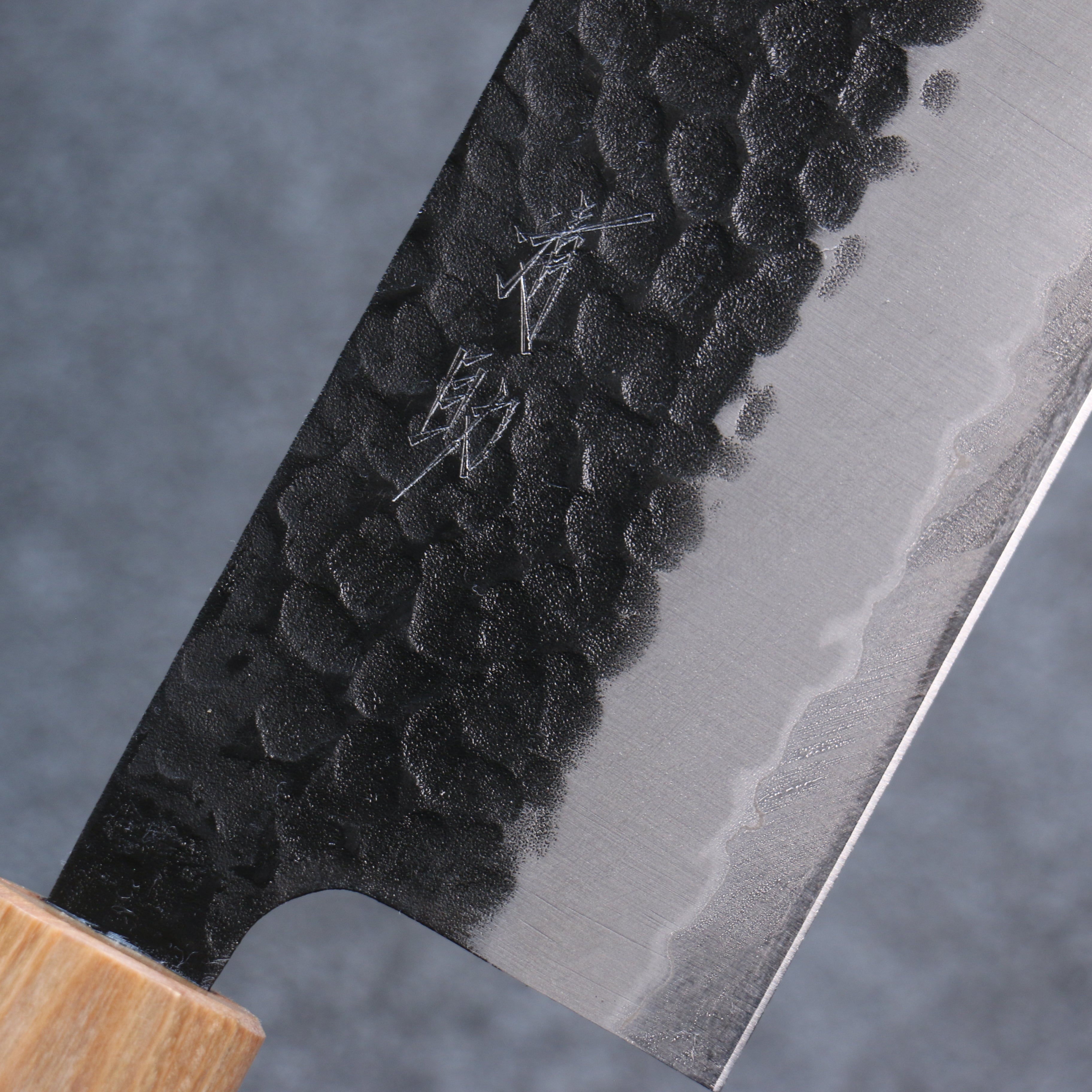 Seisuke Shitan Blue Super Hammered Kurouchi Nakiri 165mm Shitan Handle - Seisuke Knife