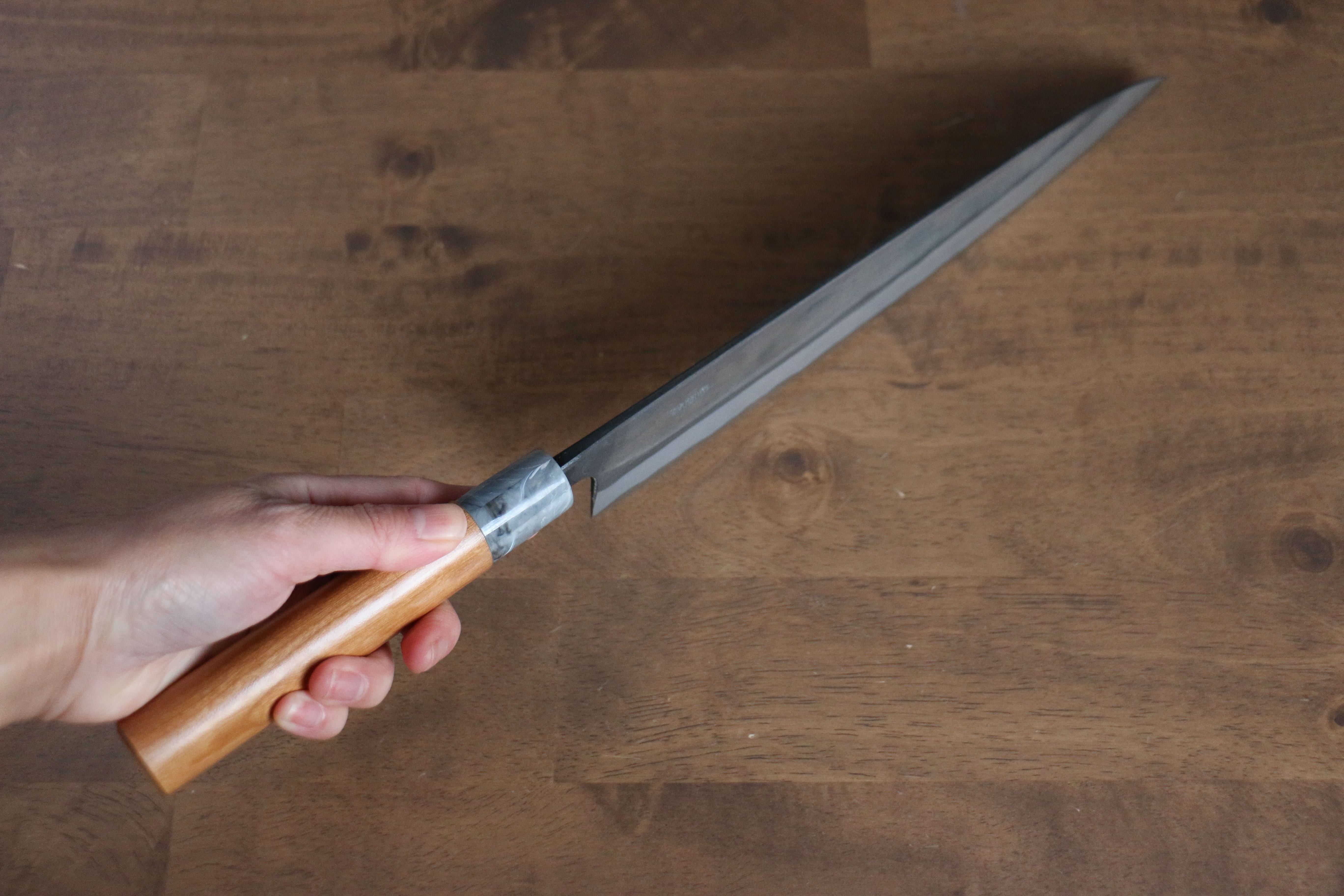 Nao Yamamoto White Steel No.2 Kurouchi Sujihiki 270mm Cherry Wood Handle - Seisuke Knife