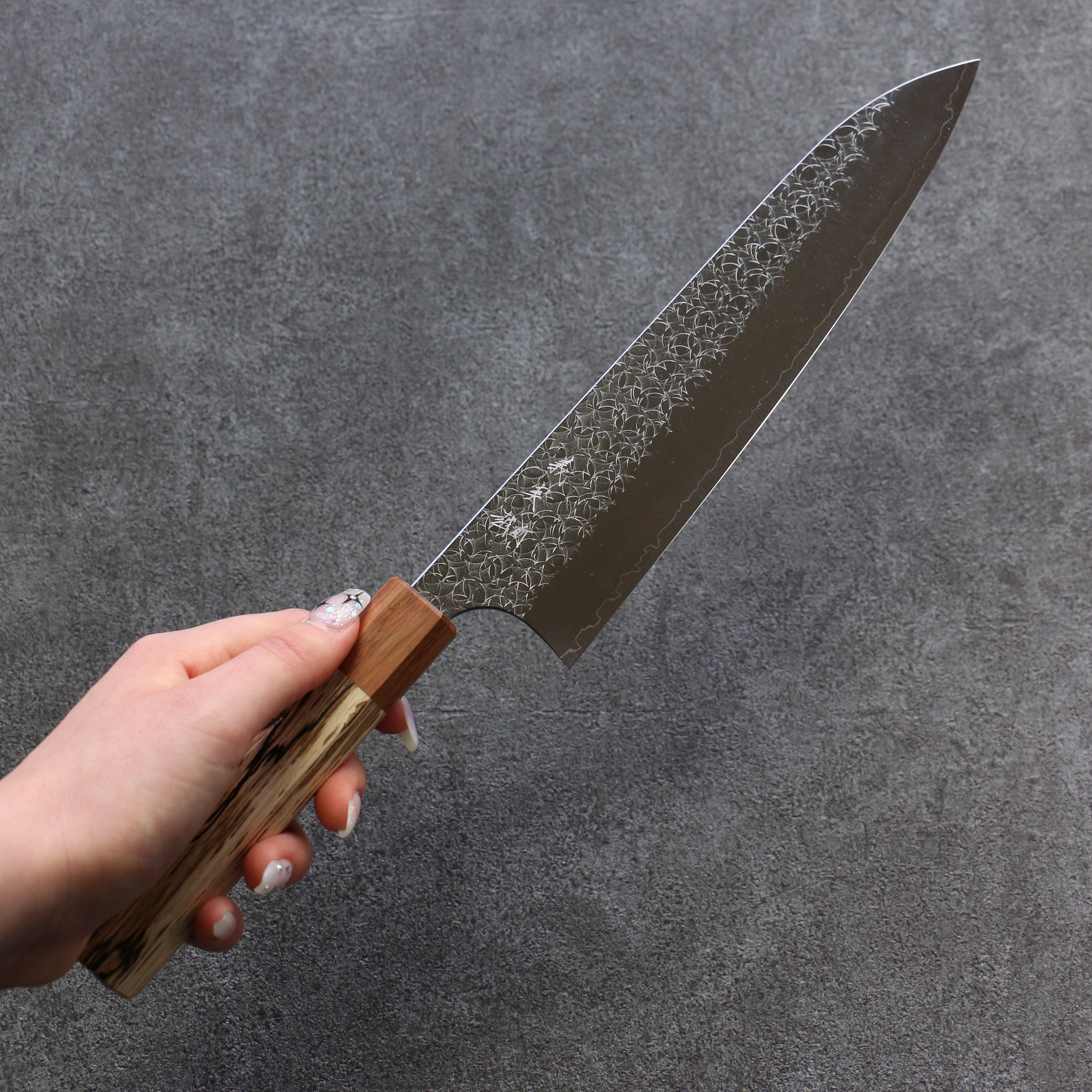 Yoshimi Kato Minamo SG2 Hammered Gyuto 210mm Oak Handle - Seisuke Knife