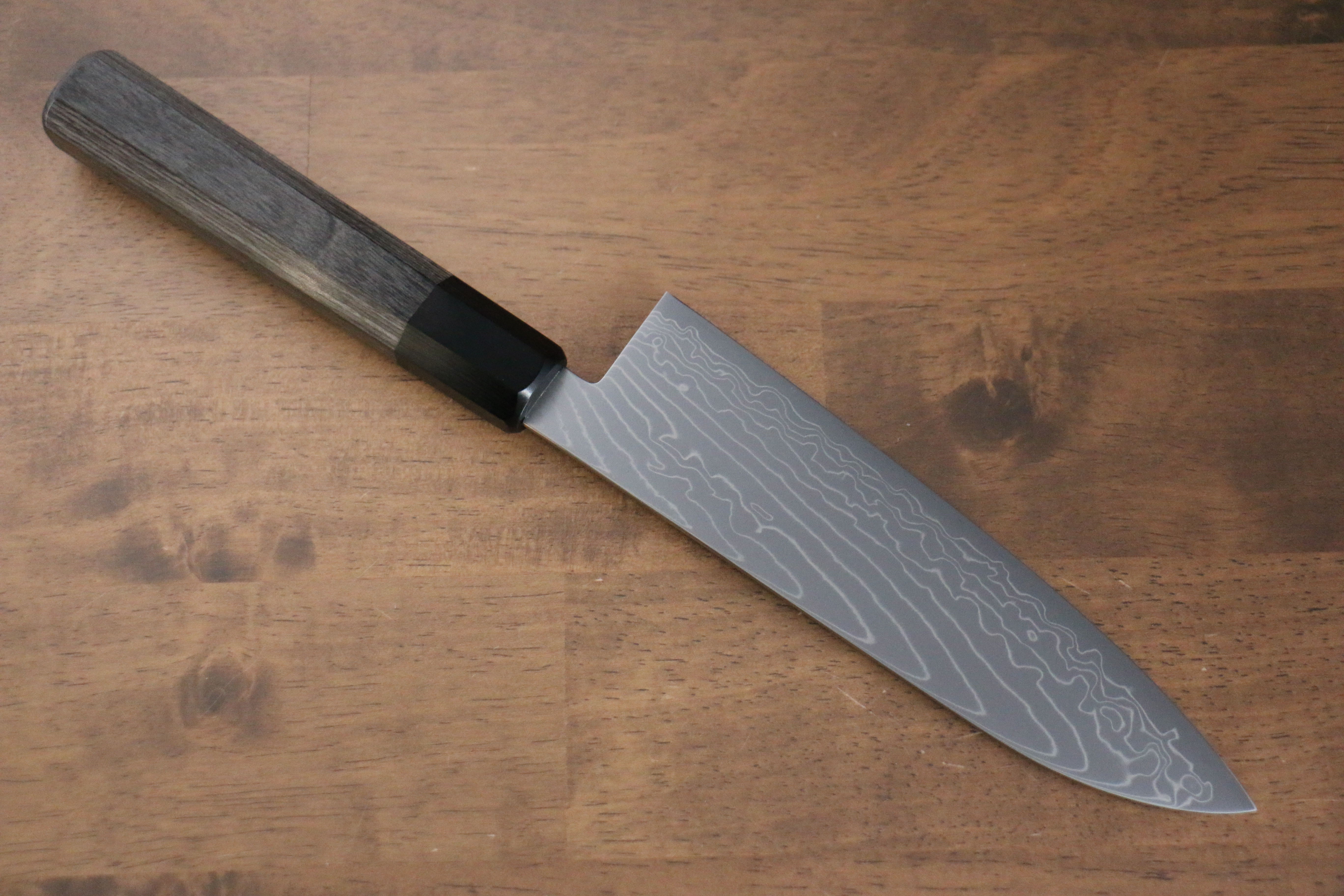 Kajin Cobalt Special Steel Damascus Santoku 180mm with Gray Wood Handle - Seisuke Knife