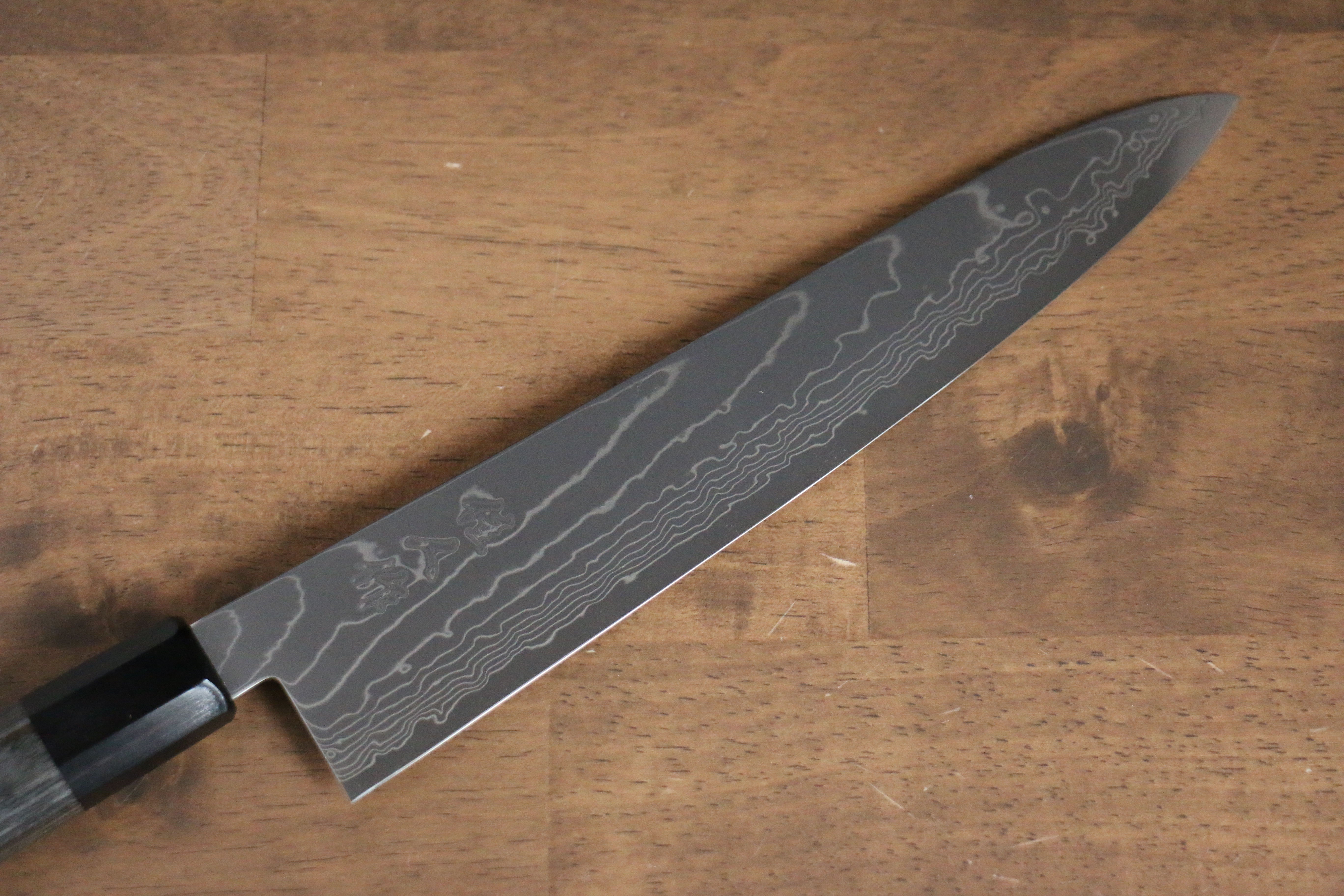 Kajin Cobalt Special Steel Damascus Gyuto 240mm Gray Pakka wood Handle - Seisuke Knife