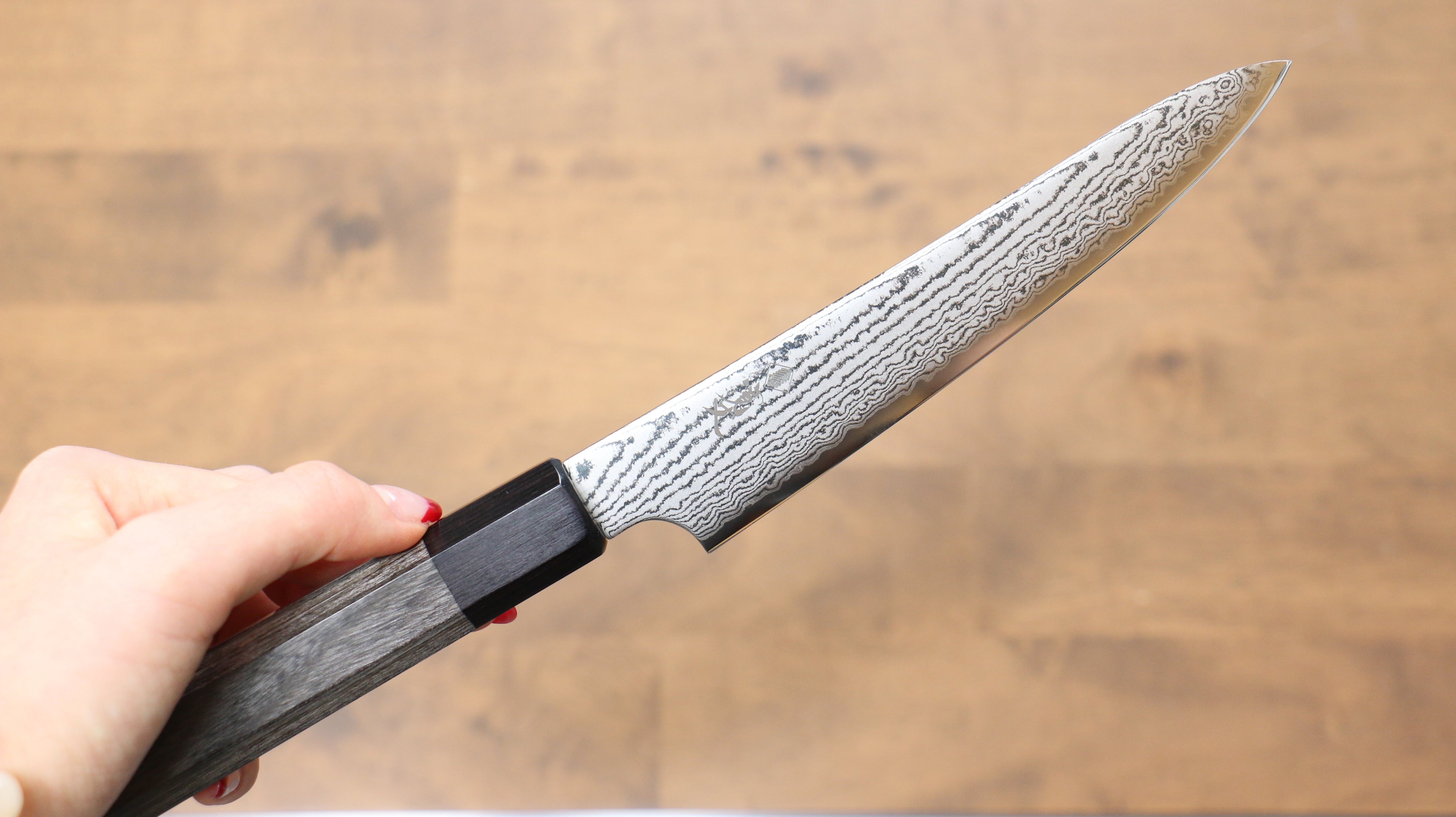 Kanjyo VG10 Damascus Petty-Utility 150mm Gray Pakkawood Handle - Seisuke Knife