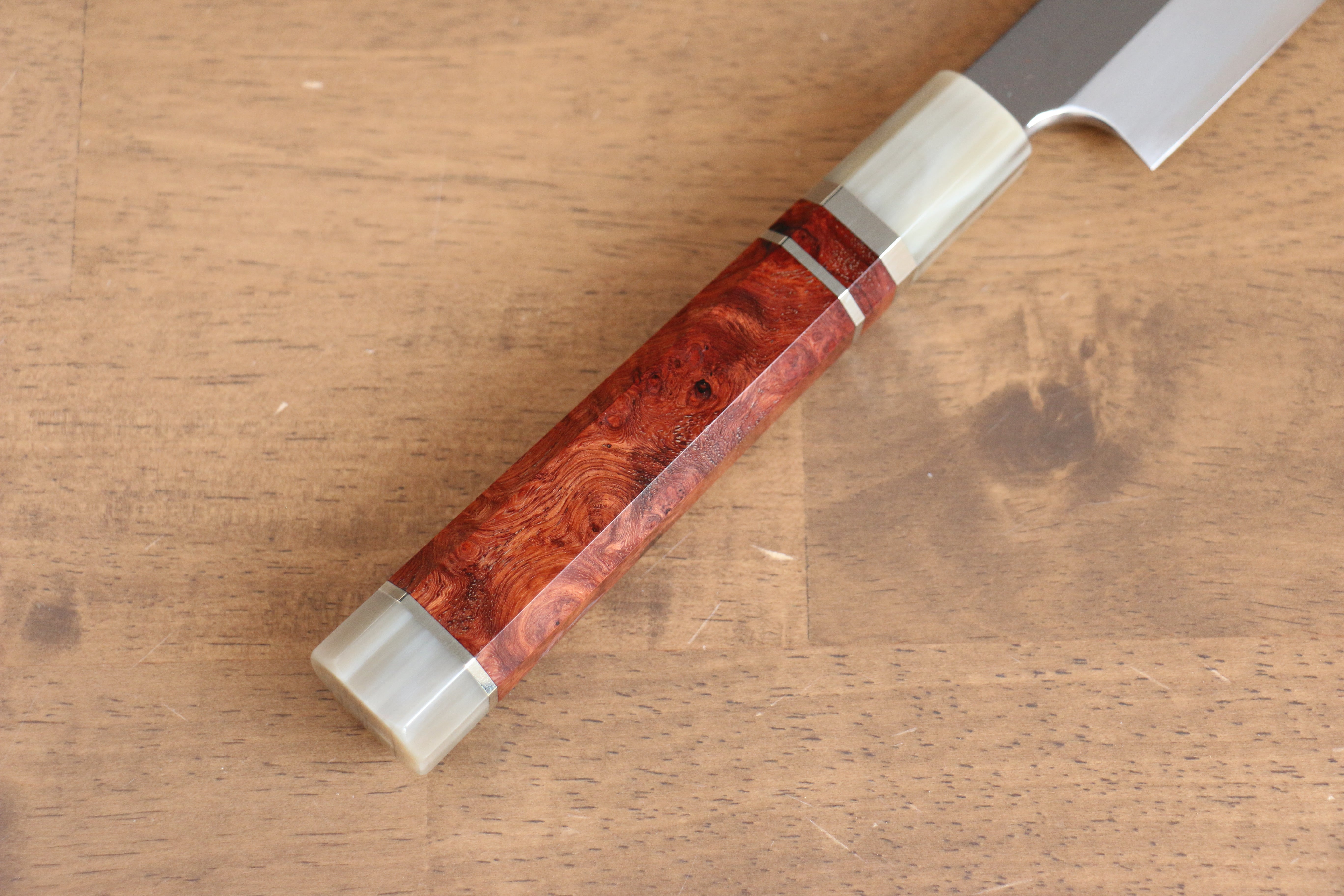 Yu Kurosaki Blue Steel No.2 Mirrored Finish Yanagiba 330mm Chinese Quince with Double Water Buffalo Ring Handle - Seisuke Knife