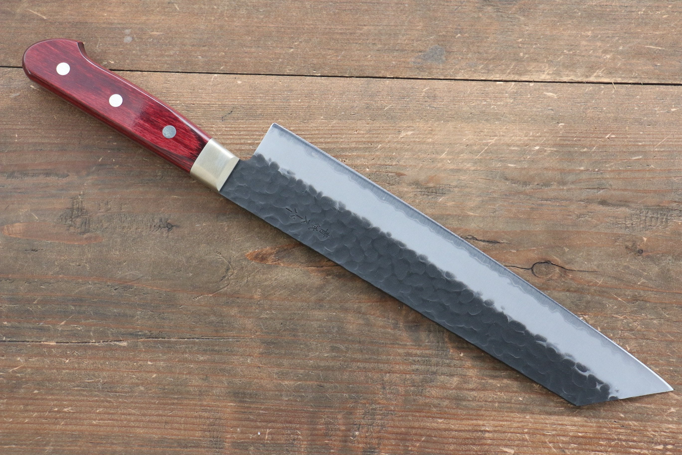 Seisuke Kurobeni Blue Super Hammered Kurouchi Kiritsuke Gyuto 240mm Red Pakka wood Handle - Seisuke Knife
