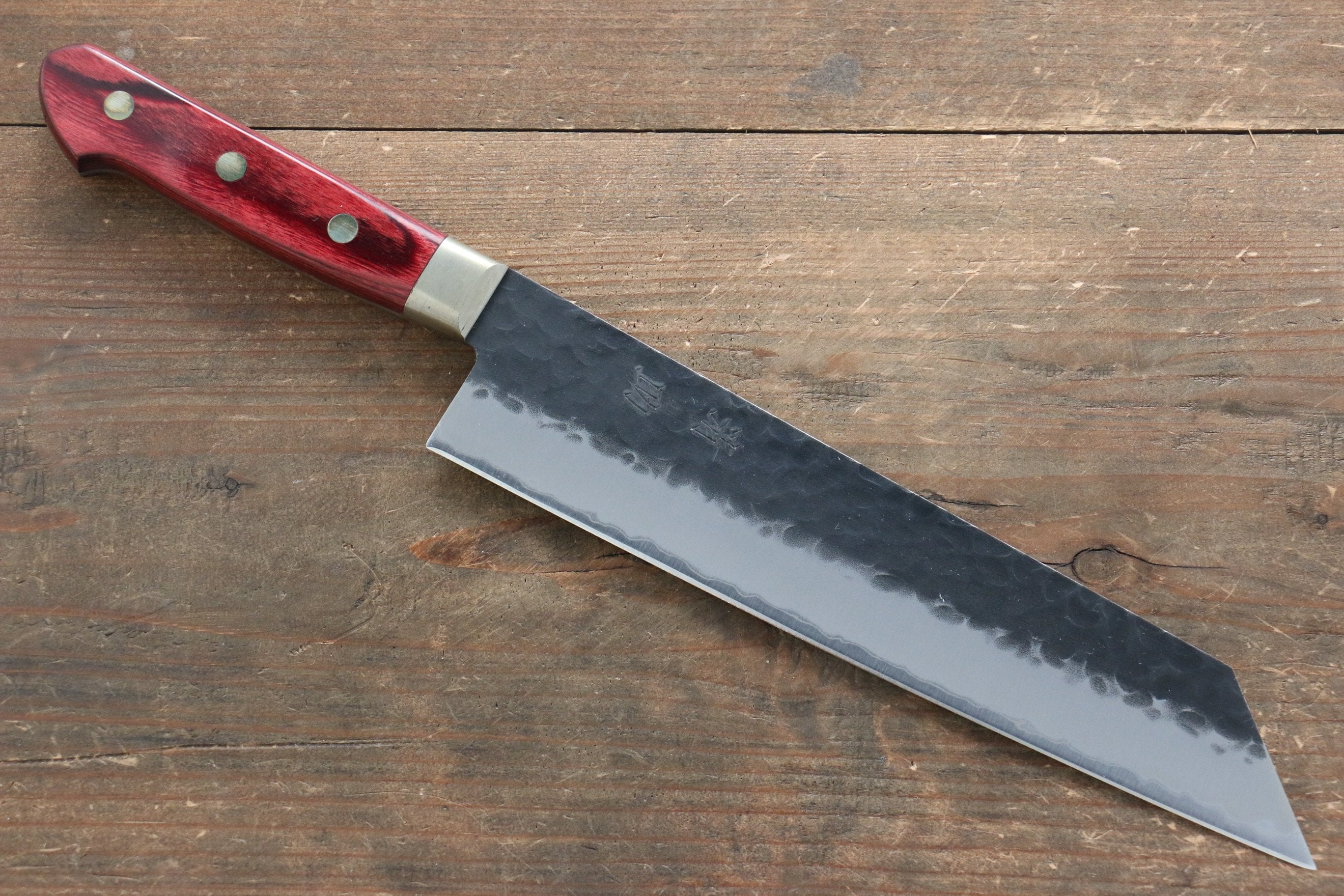 Seisuke Kurobeni Blue Super Hammered Kurouchi Kiritsuke Gyuto 210mm Red Pakka wood Handle - Seisuke Knife