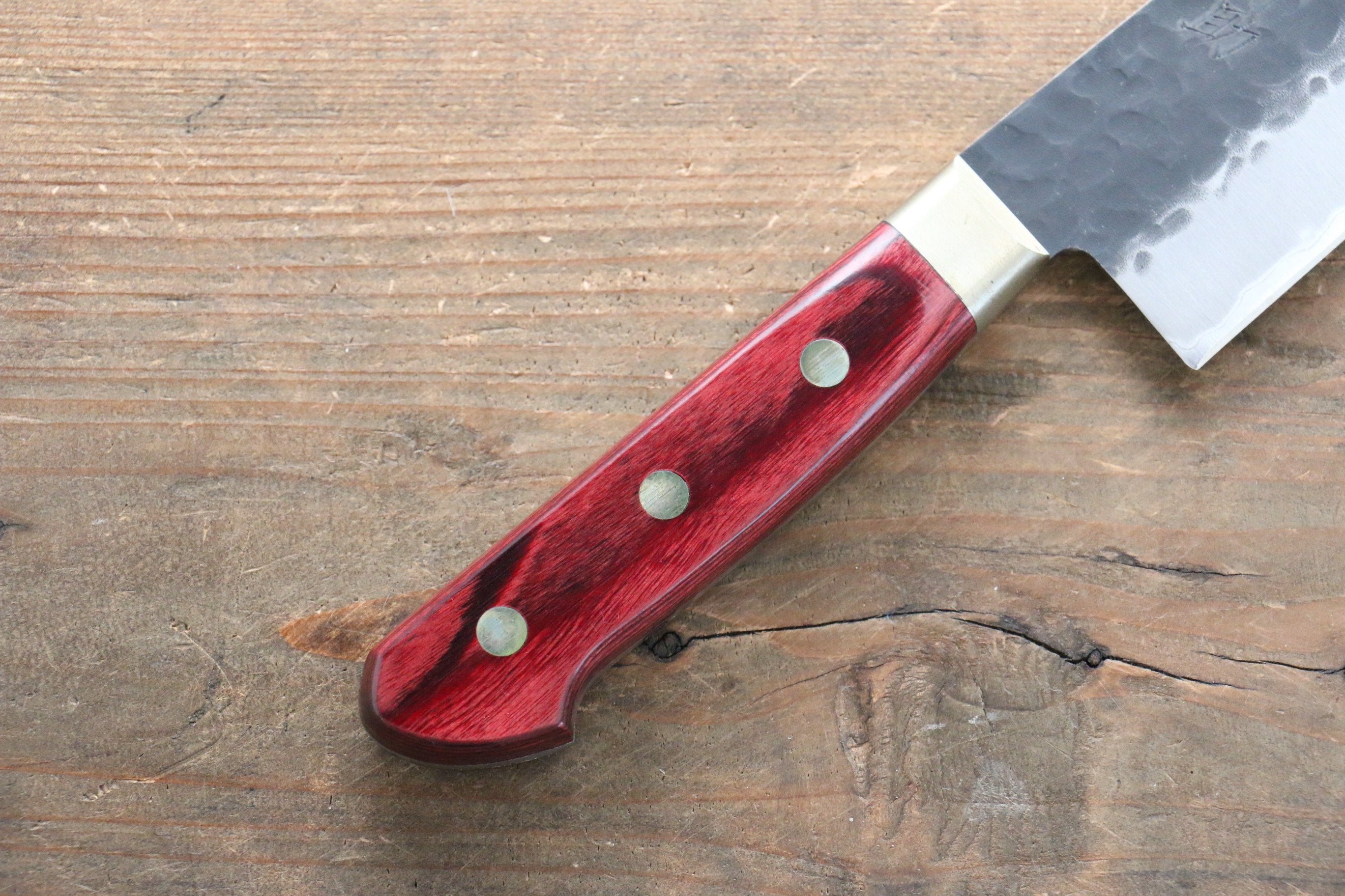 Seisuke Kurobeni Blue Super Hammered Kurouchi Kiritsuke Gyuto 210mm Red Pakka wood Handle - Seisuke Knife