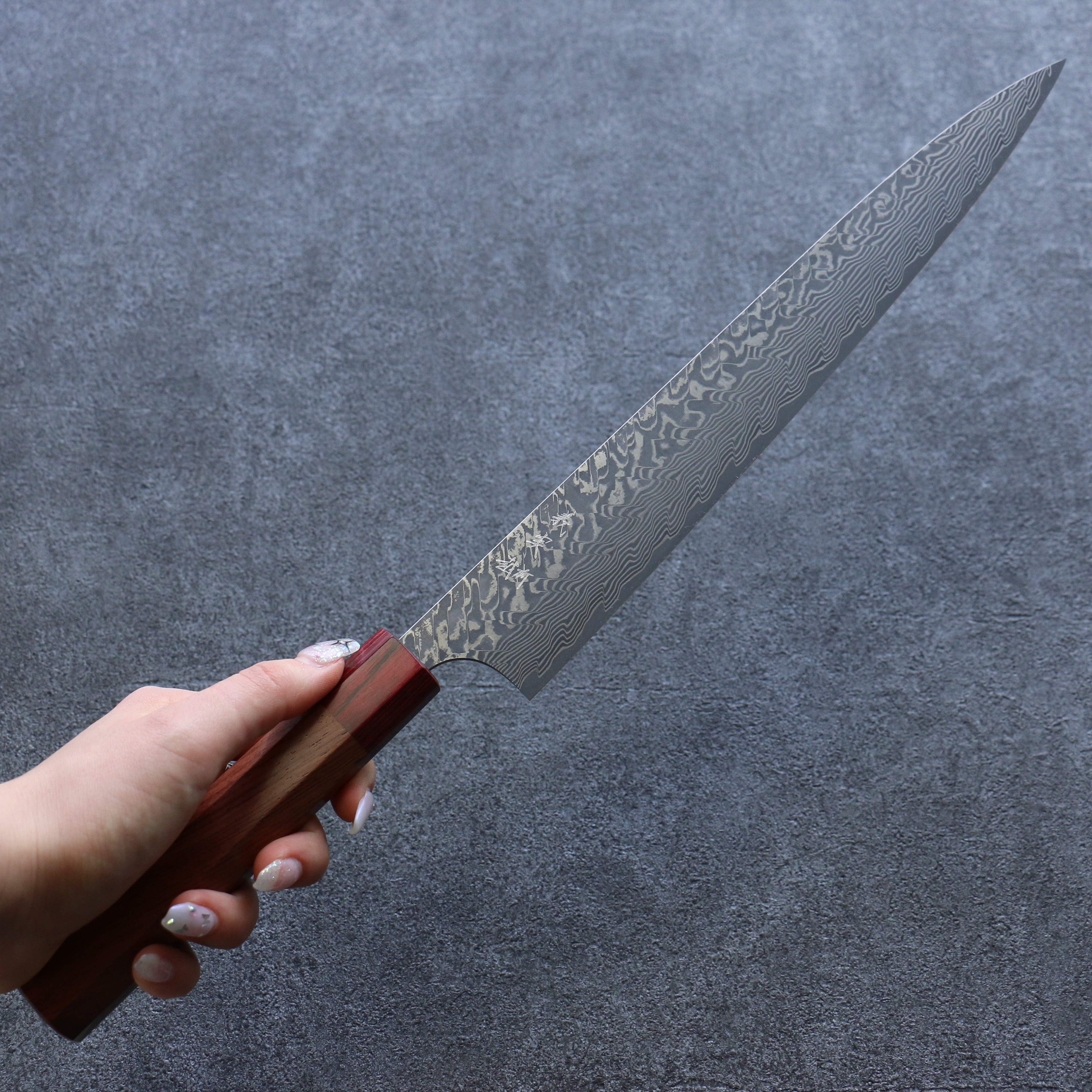 Yoshimi Kato SG2 Damascus Sujihiki 270mm Red Honduras Handle - Seisuke Knife