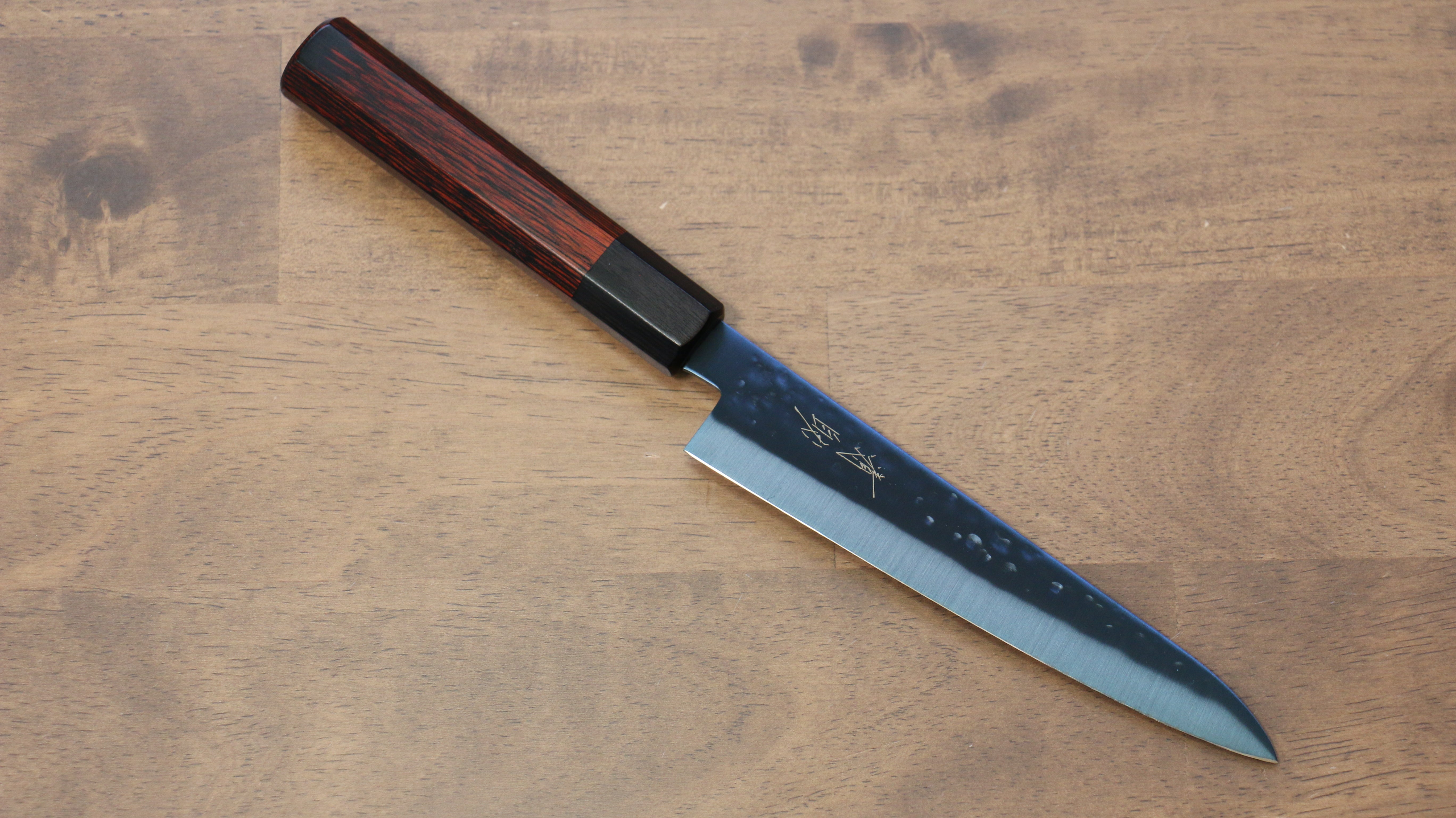 Seisuke SK-85 Ion plating Hammered Petty-Utility 150mm Red Pakka wood Handle - Seisuke Knife