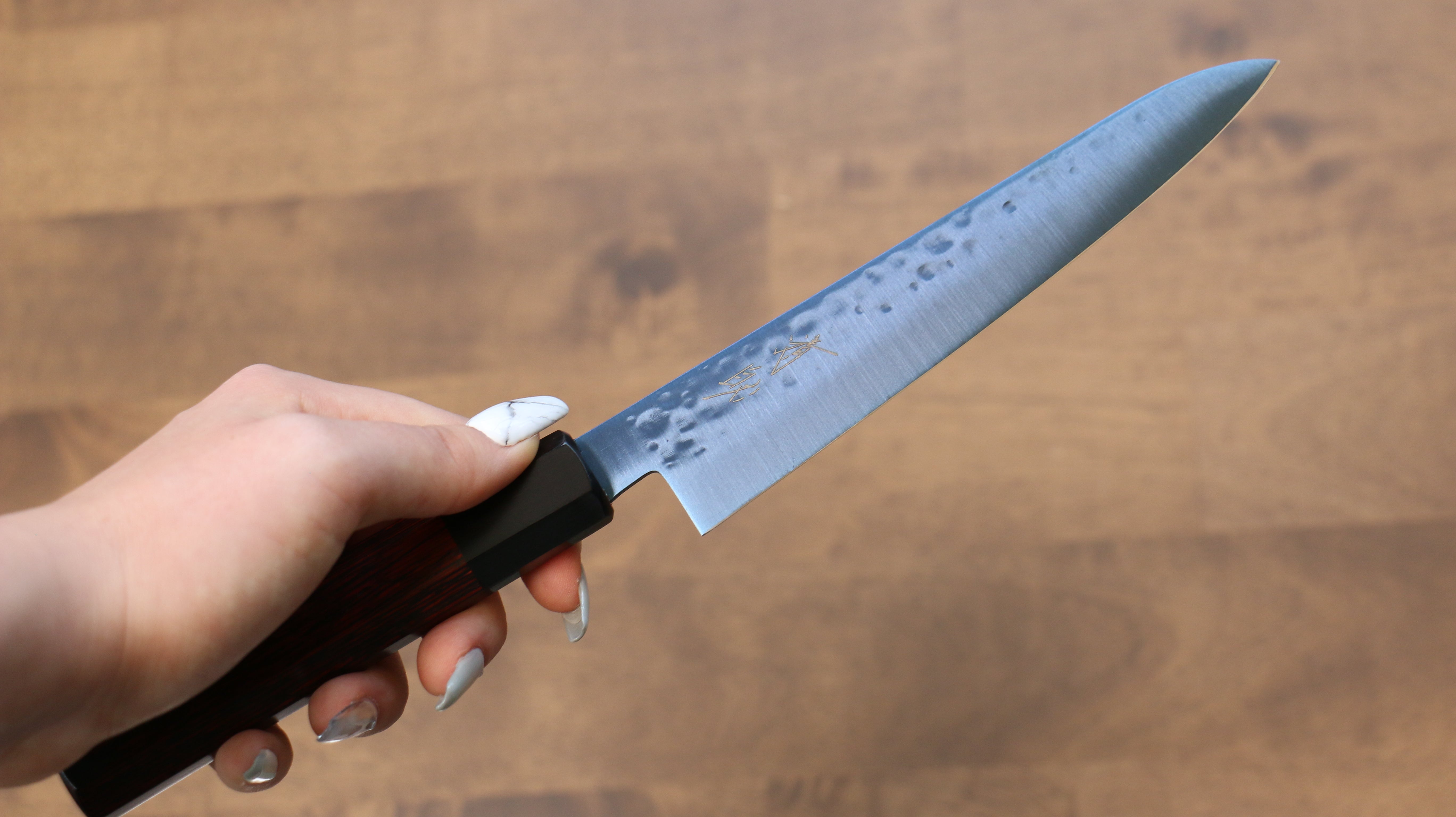 Seisuke SK-85 Ion plating Hammered Petty-Utility 150mm Red Pakka wood Handle - Seisuke Knife