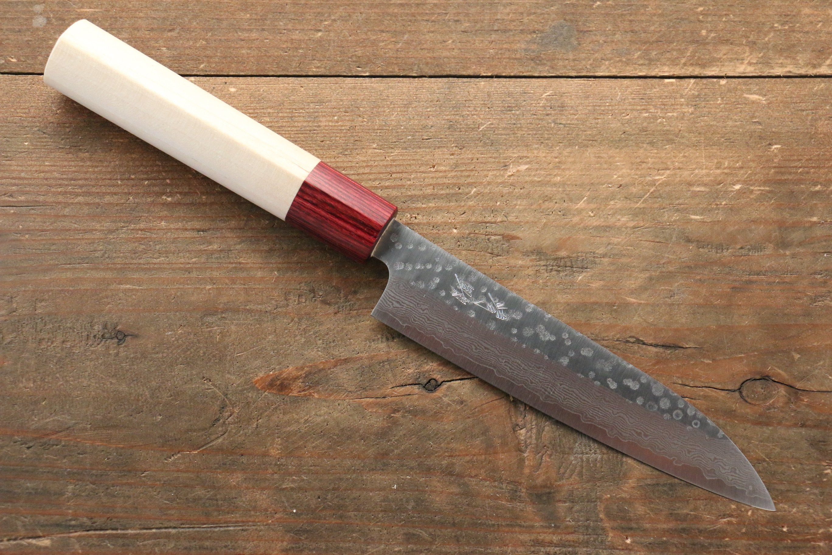Seisuke VG10 16 Layer Hammered Damascus Petty-Utility 135mm Magnolia Handle - Seisuke Knife