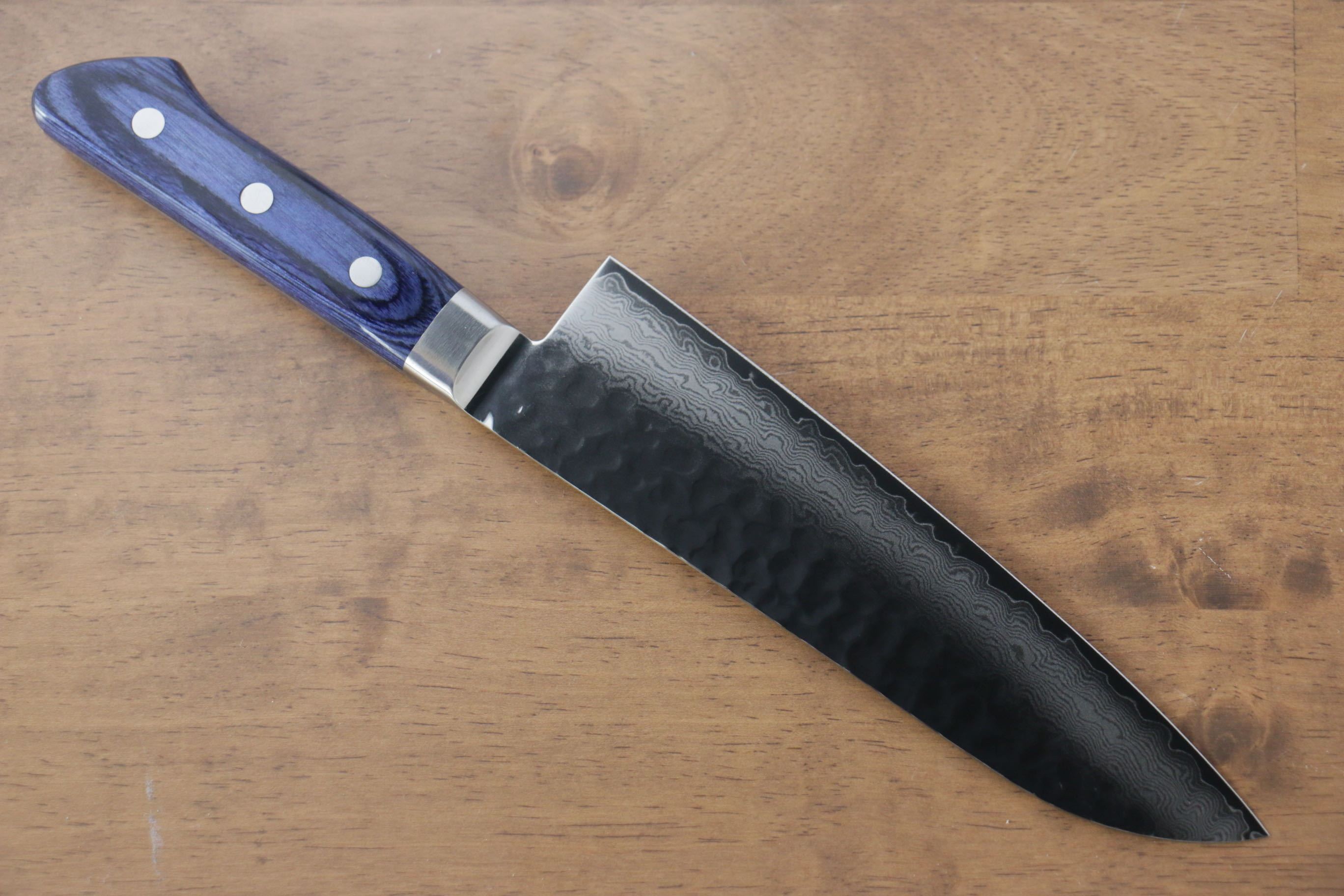 Seisuke Seiun VG10 33 Layer Damascus Santoku 180mm Blue Pakka wood Handle - Seisuke Knife