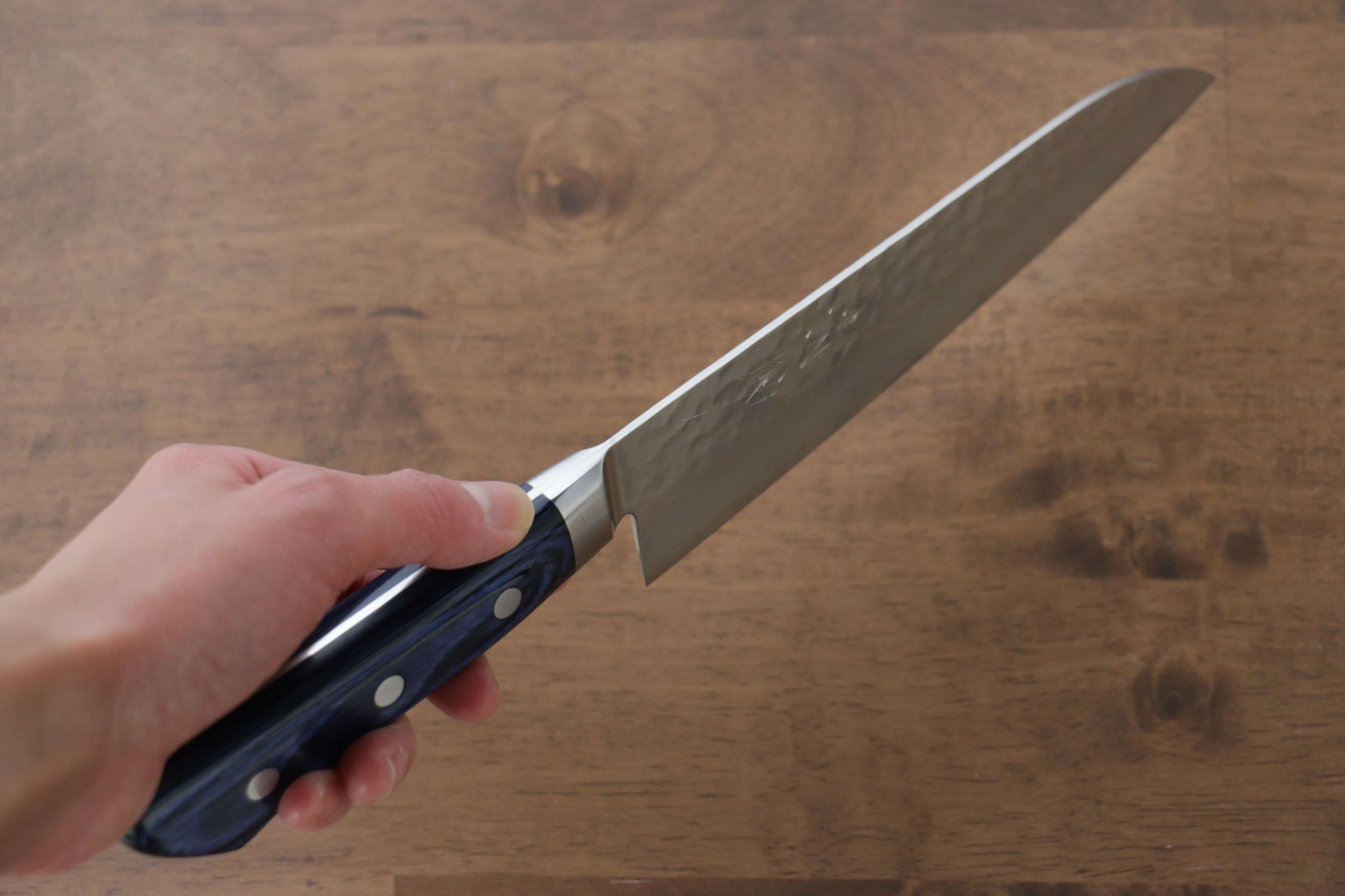 Seisuke Seiun VG10 33 Layer Damascus Santoku 180mm Blue Pakka wood Handle - Seisuke Knife