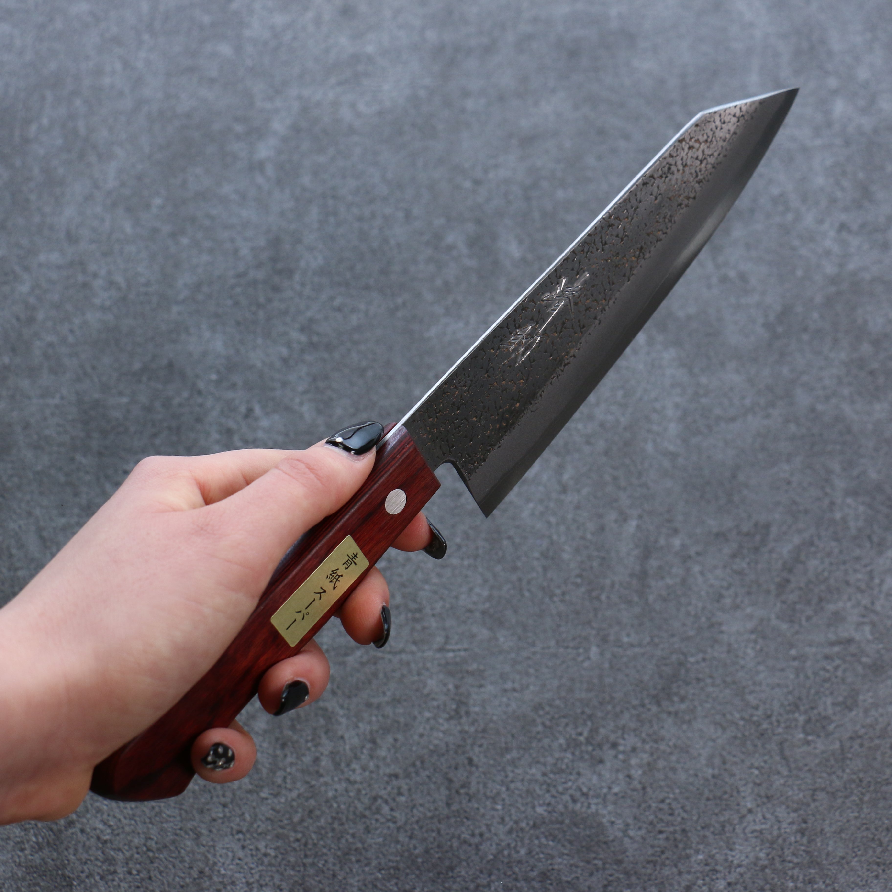 Seisuke Blue Super Hammered Bunka 165mm Red Pakka wood Handle - Seisuke Knife