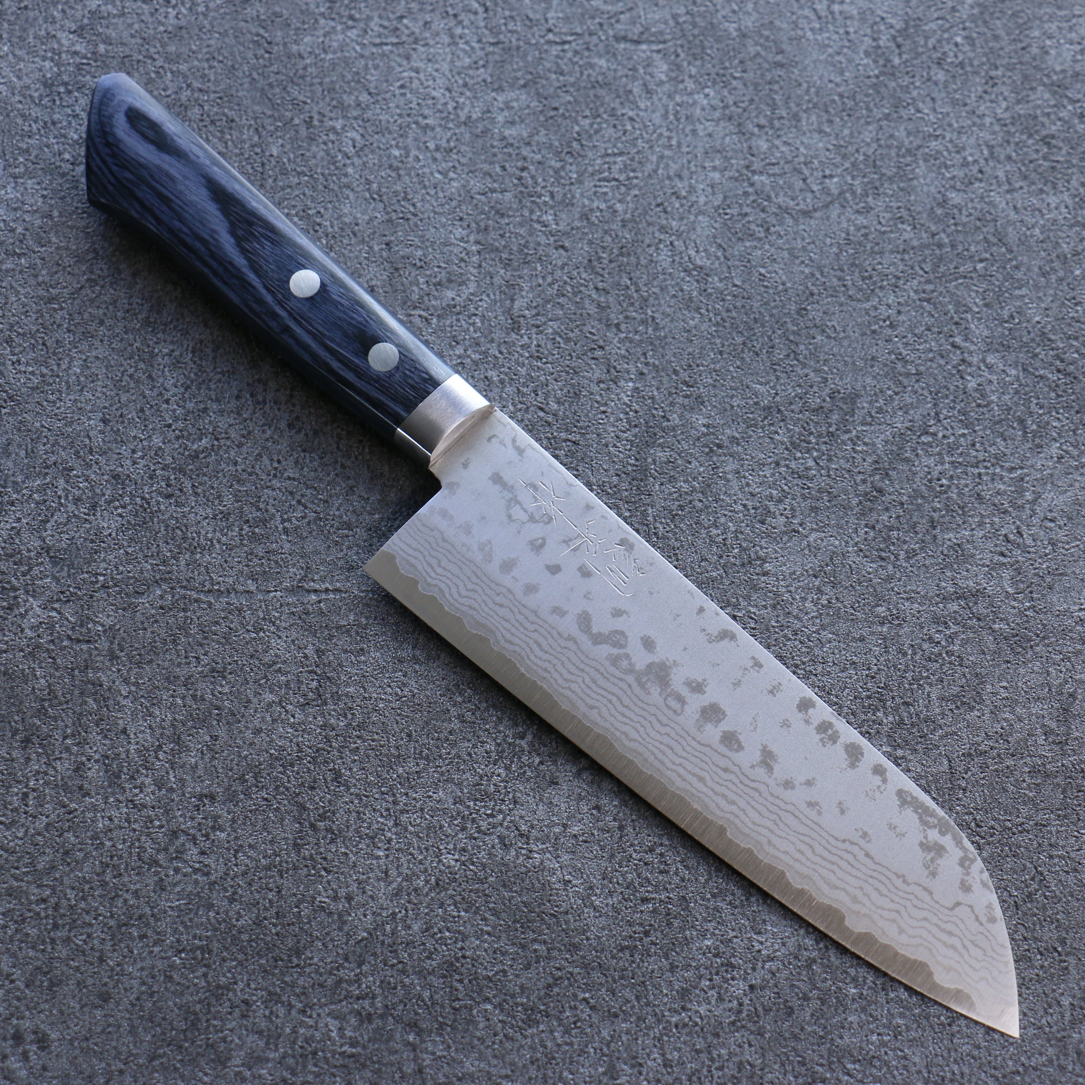 Kunihira Sairyu VG10 Damascus Santoku 170mm Navy blue Pakka wood Handle - Seisuke Knife