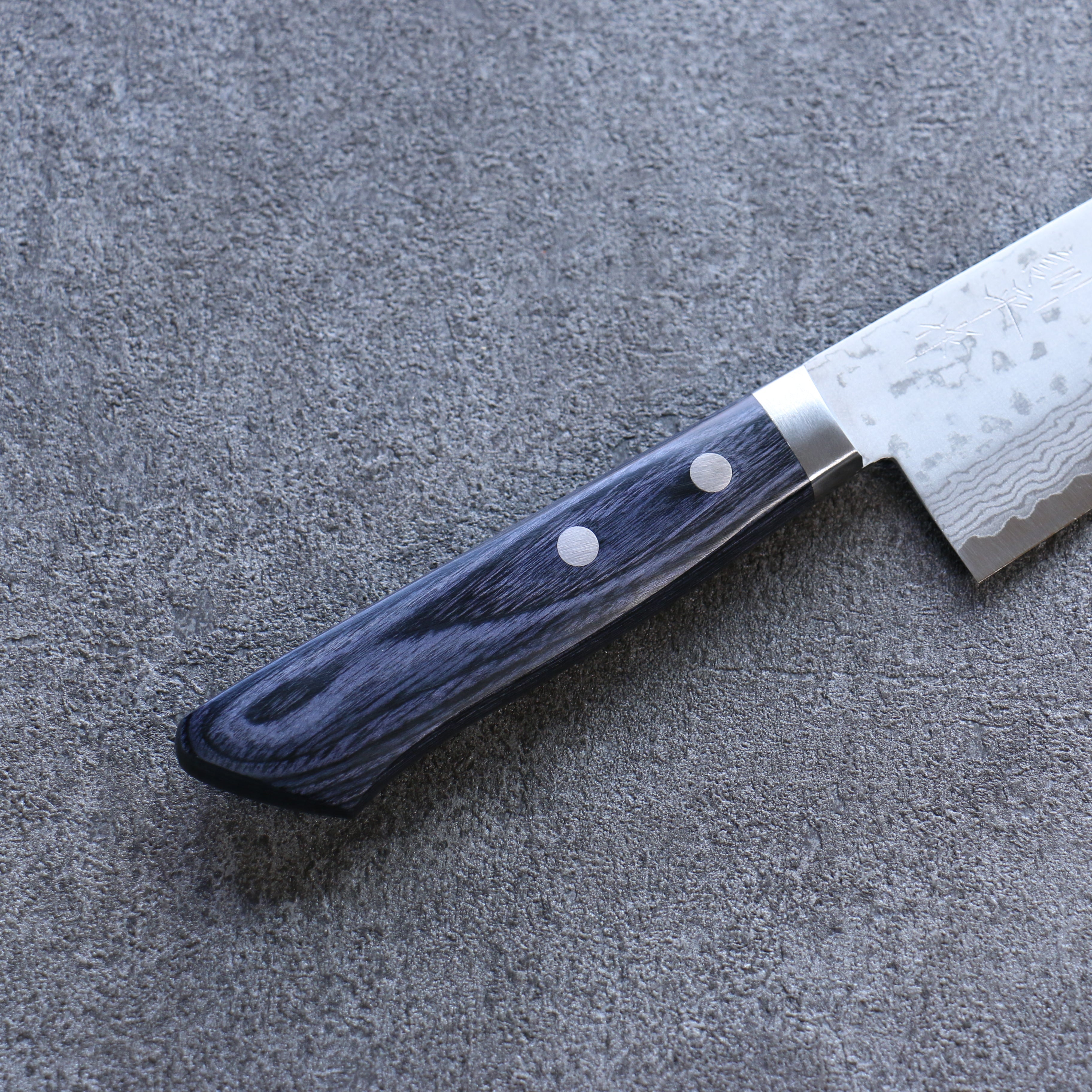 Kunihira Sairyu VG10 Damascus Santoku 170mm Navy blue Pakka wood Handle - Seisuke Knife