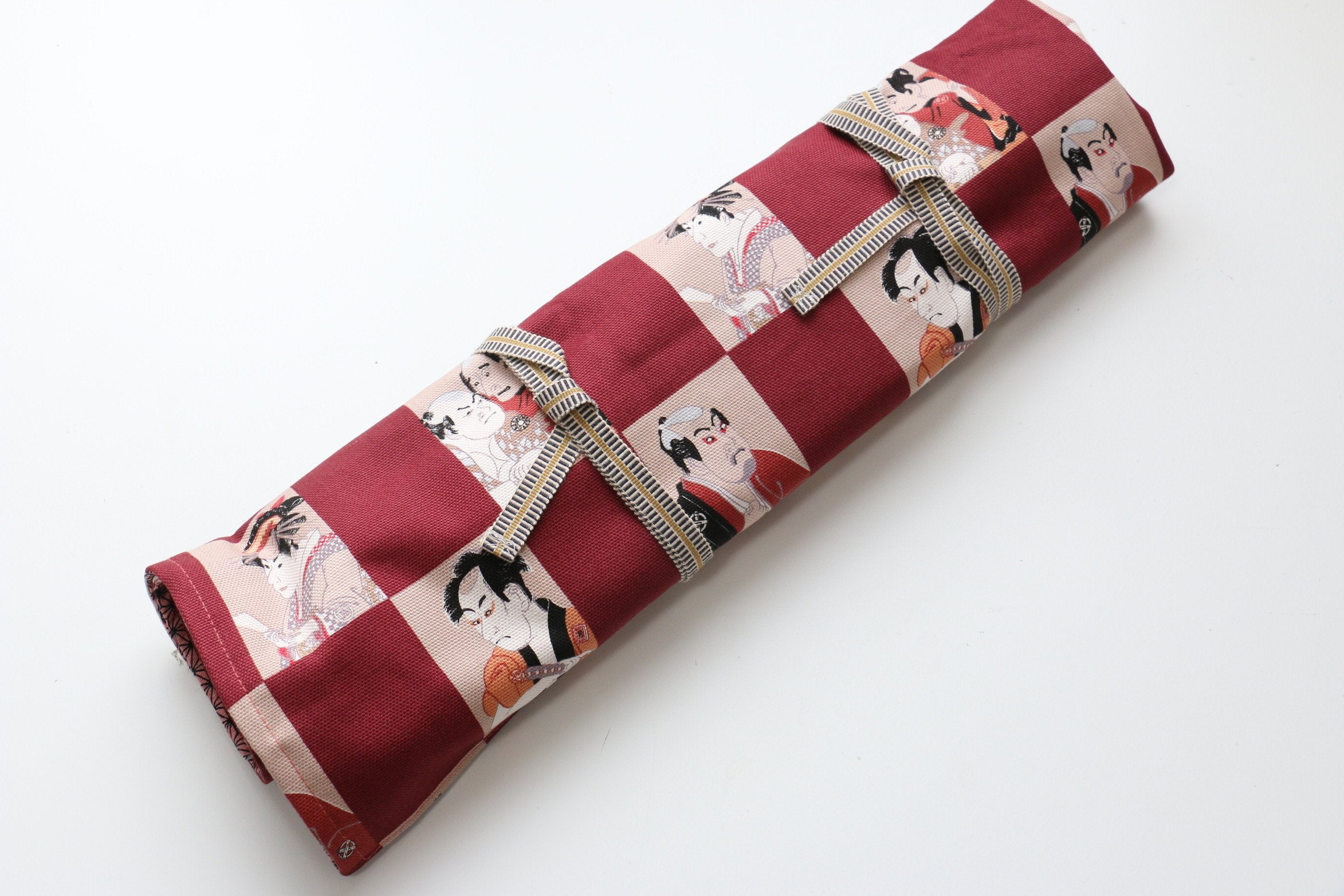 Japanese Style Knife Roll Akakabuki-Ura-Akakasuri 4 Pockets - Seisuke Knife