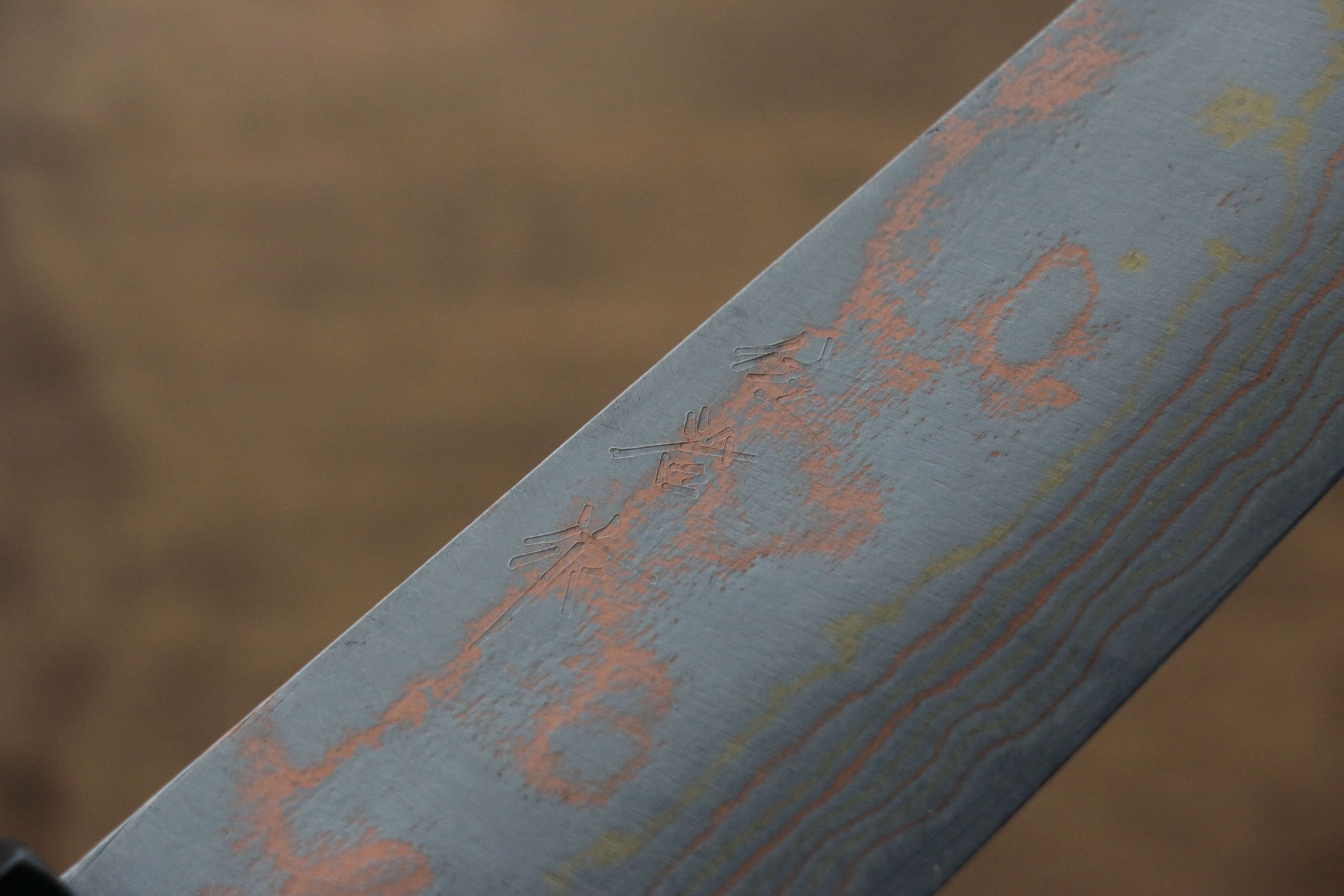 Takeshi Saji Blue Steel No.2 Colored Damascus Bunka 165mm Ebony with Ring Handle - Seisuke Knife