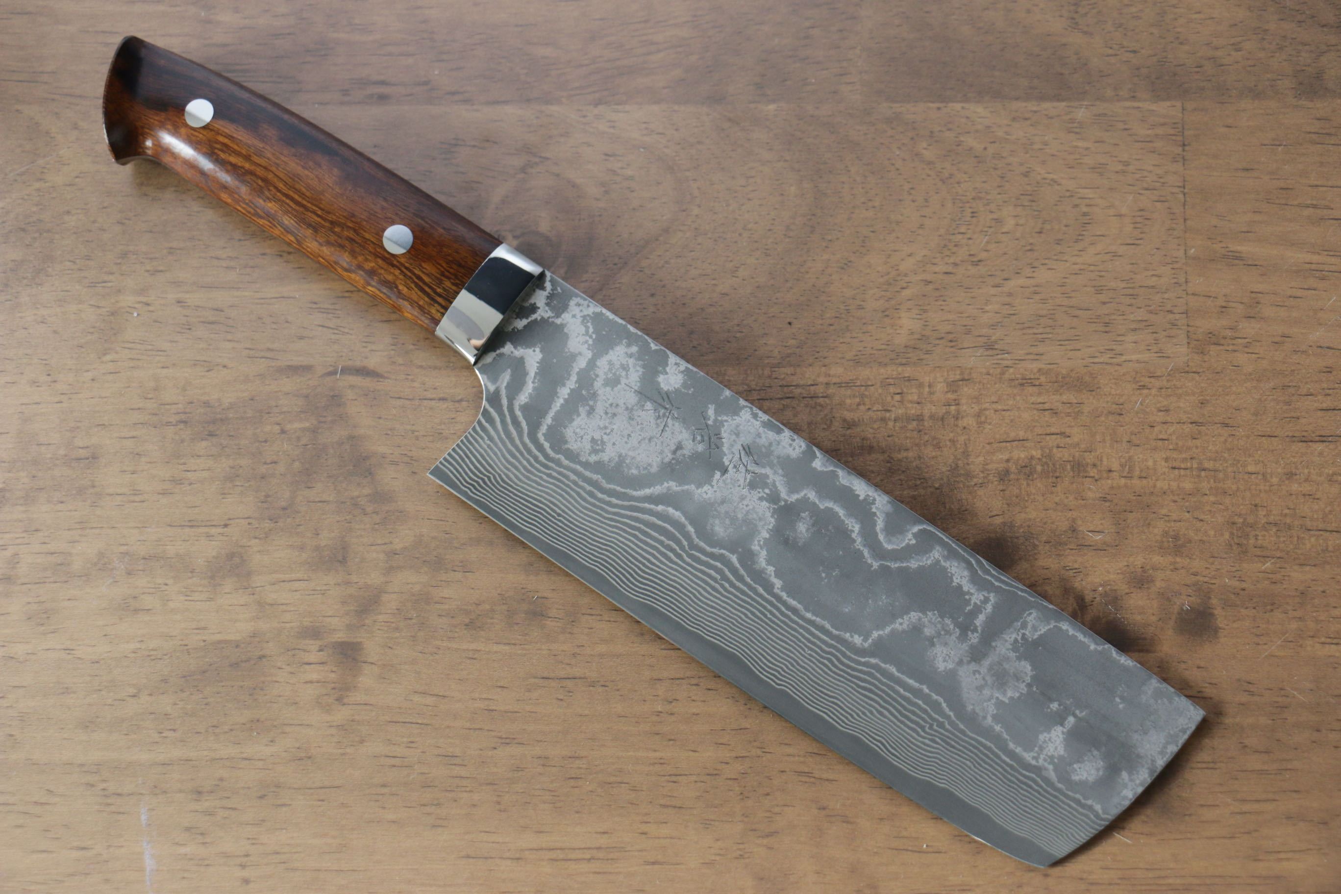 Takeshi Saji VG10 Black Damascus Nakiri 170mm Ironwood Handle - Seisuke Knife