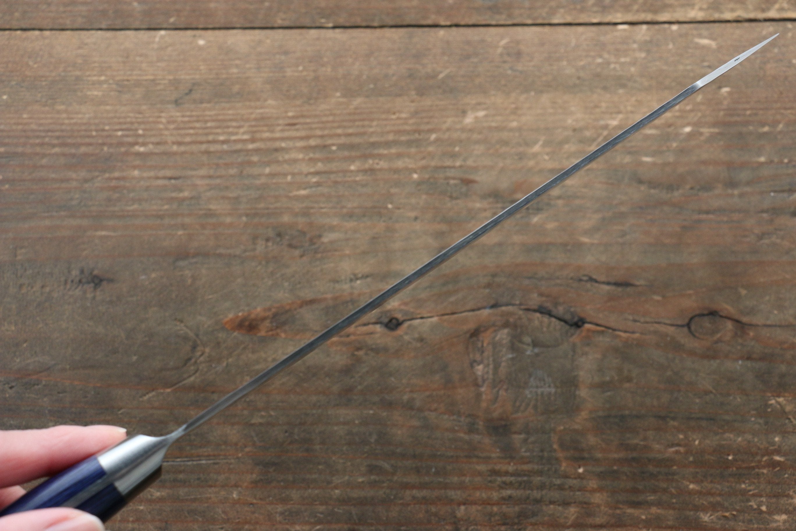 Seisuke Aotsuchi AUS10 Hammered Kiritsuke Santoku 195mm Blue Pakka wood Handle - Seisuke Knife