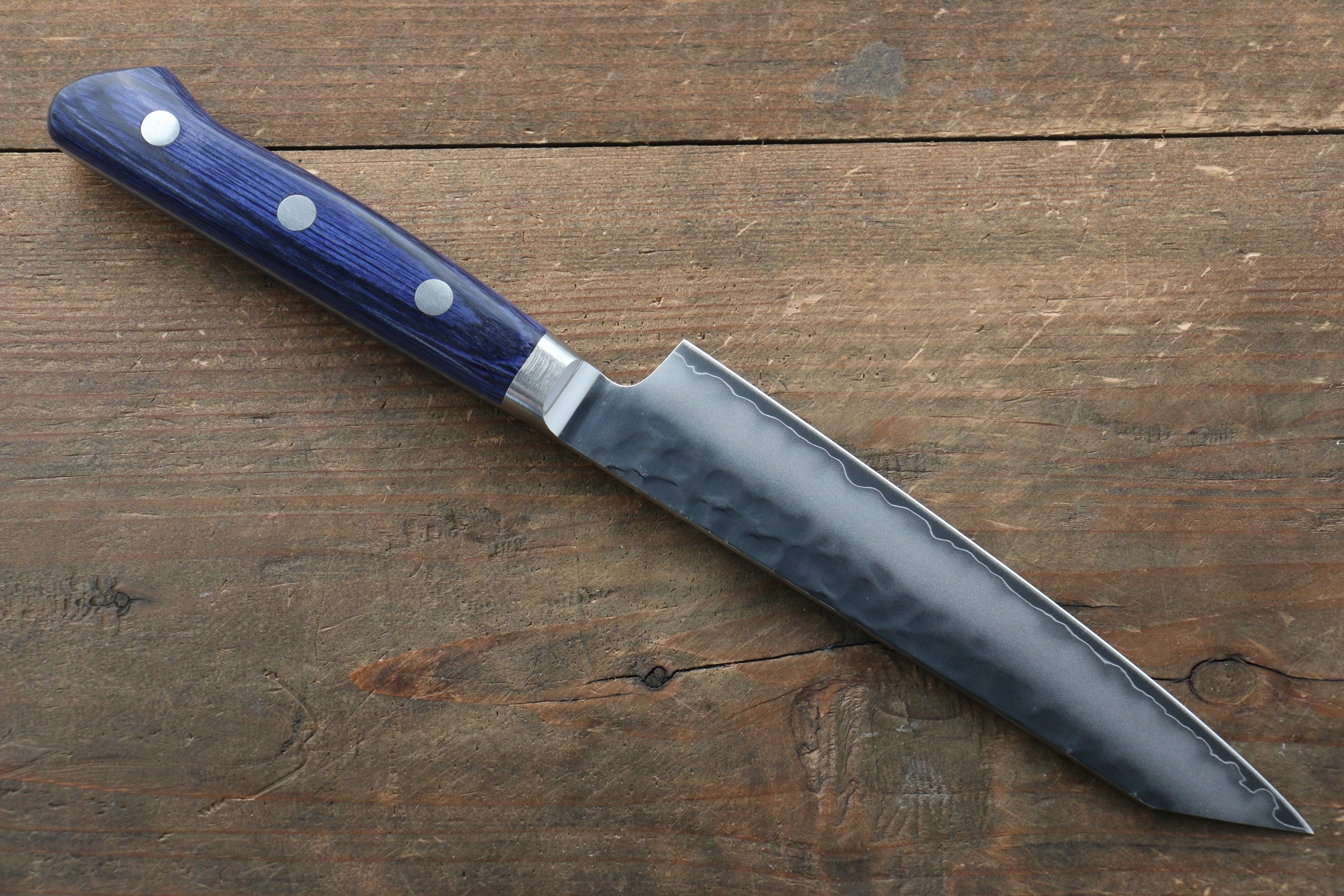 Seisuke Aotsuchi AUS10 Hammered Kiritsuke Petty-Utility 140mm Blue Pakka wood Handle - Seisuke Knife