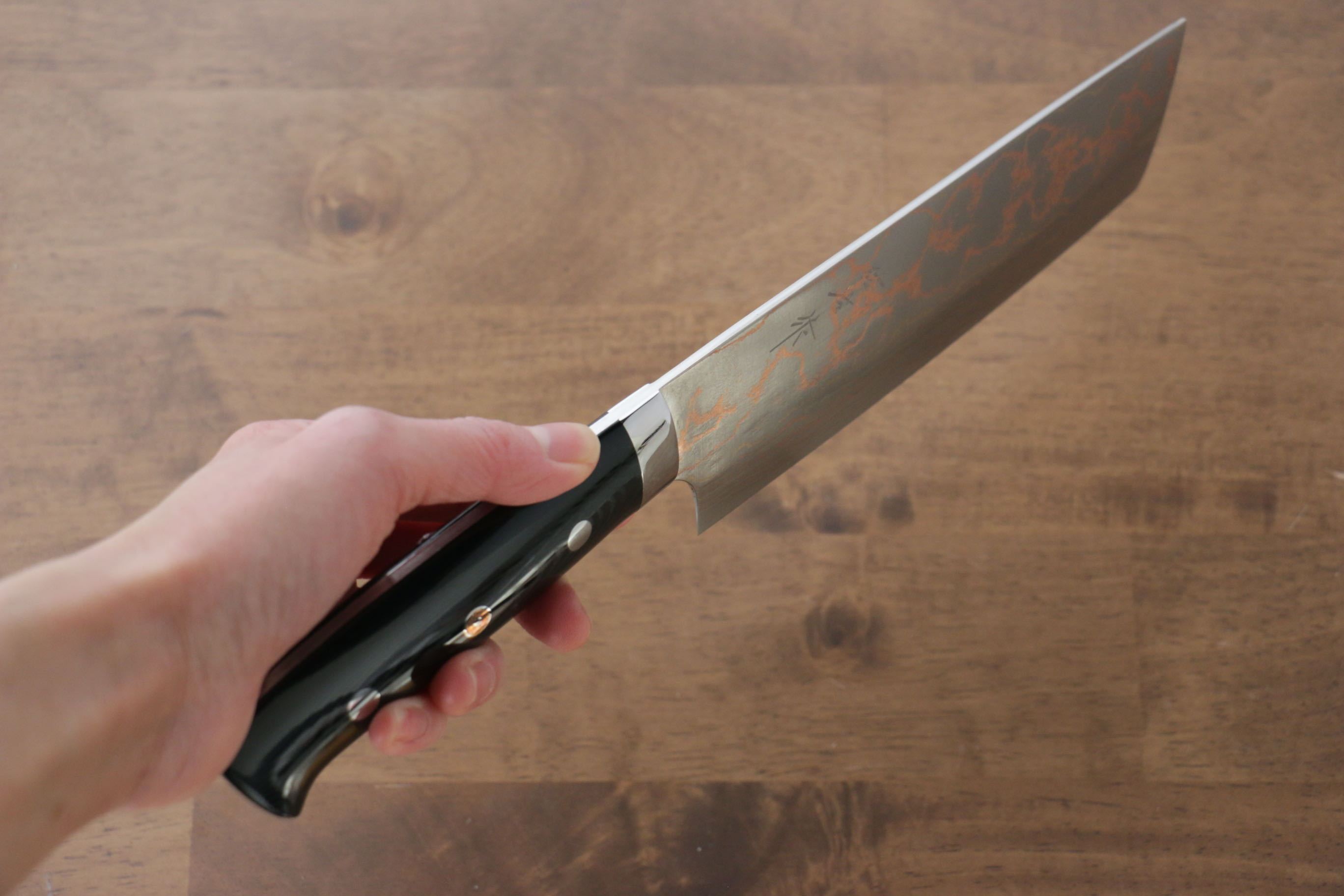 Takeshi Saji Blue Steel No.2 Colored Damascus Nakiri 165mm Black Micarta Handle - Seisuke Knife