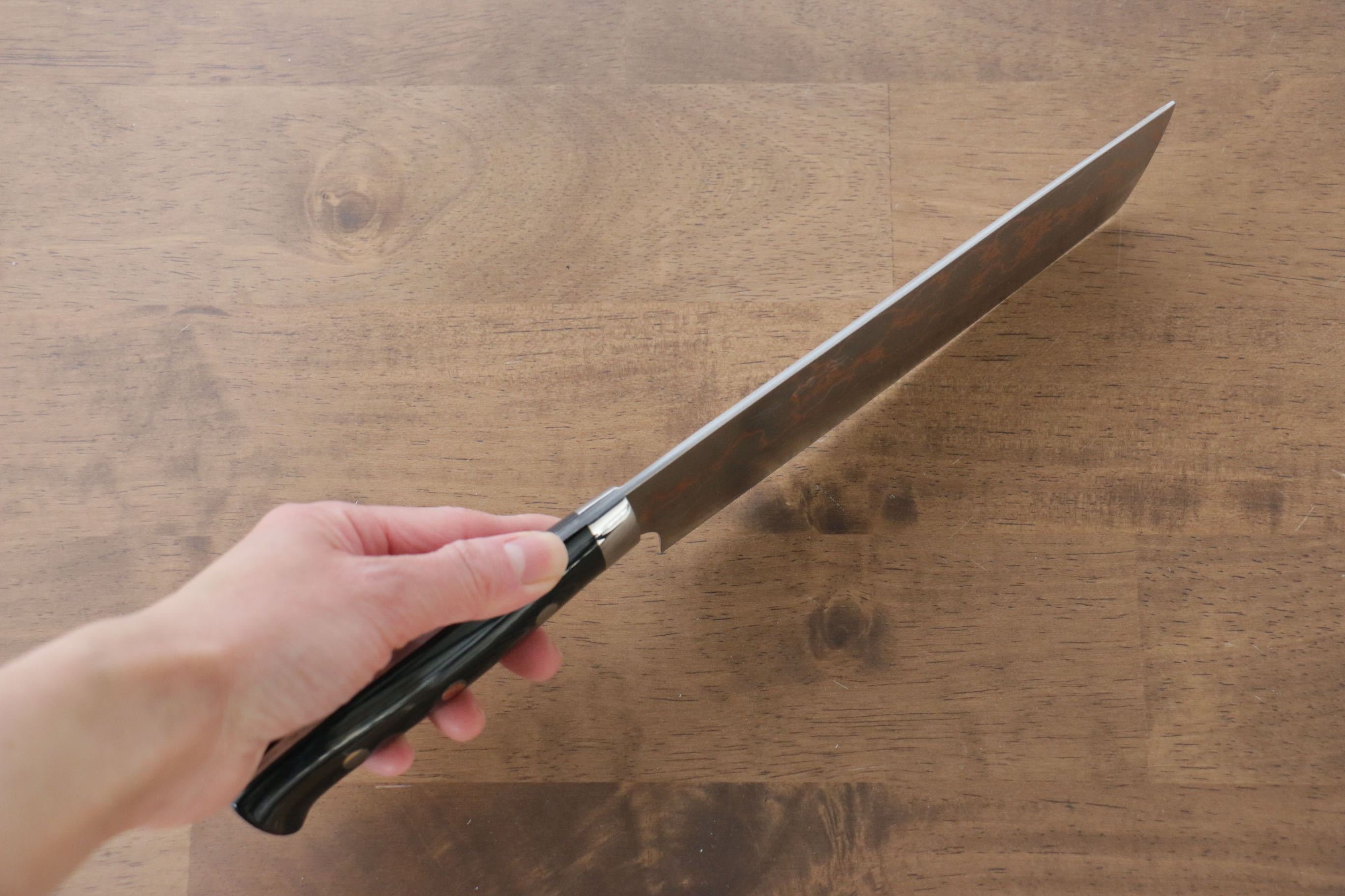 Takeshi Saji Blue Steel No.2 Colored Damascus Nakiri 165mm Black Micarta Handle - Seisuke Knife