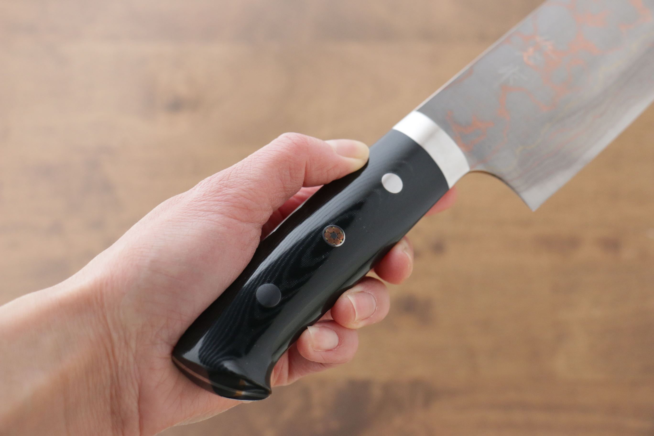 Takeshi Saji Blue Steel No.2 Colored Damascus Nakiri 165mm Black Micarta Handle - Seisuke Knife