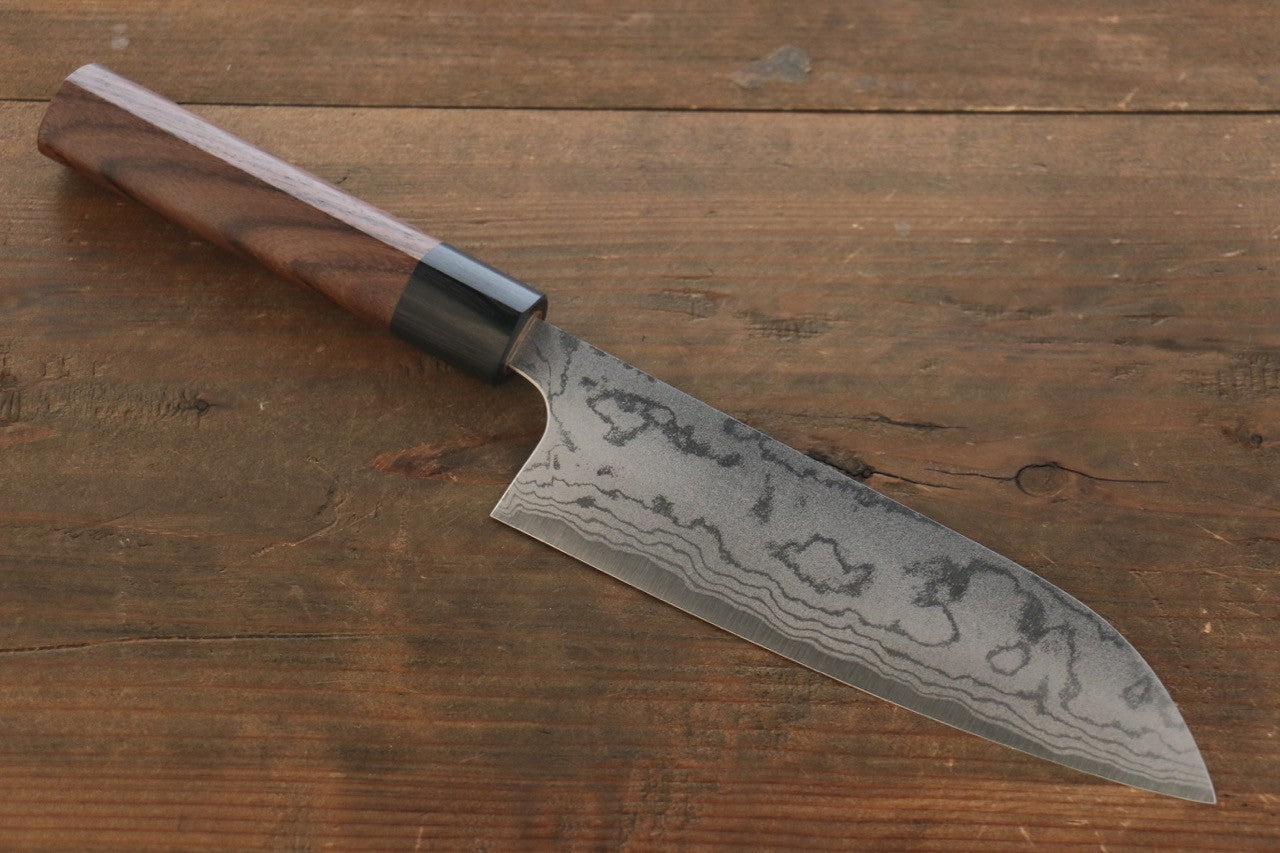 Shungo Ogata White Steel No.2 Damascus Migaki Finished Santoku 180mm Shitan Handle - Seisuke Knife