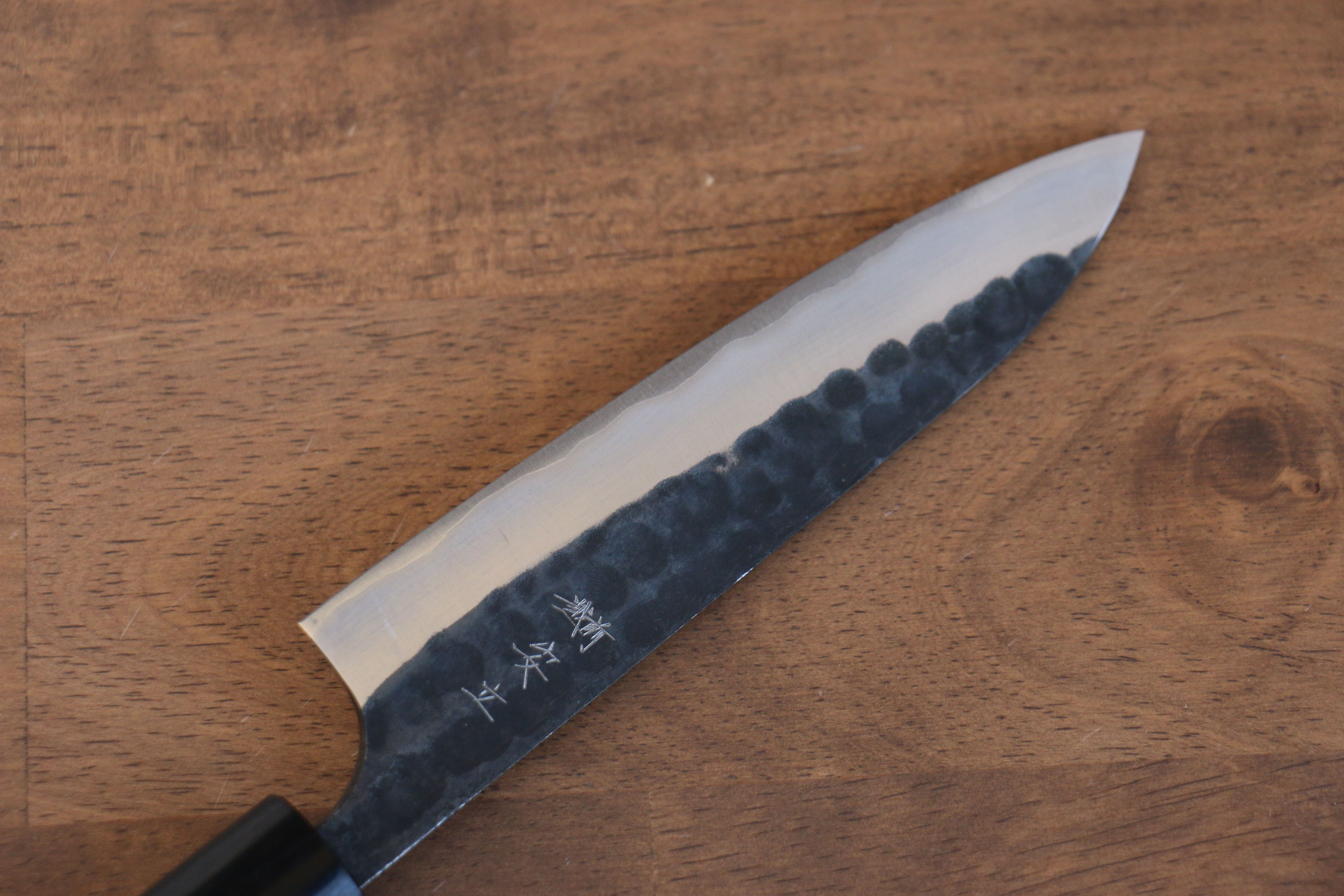Anryu Blue Super Hammered Black Finished Petty-Utility 130mm Shitan Handle - Seisuke Knife