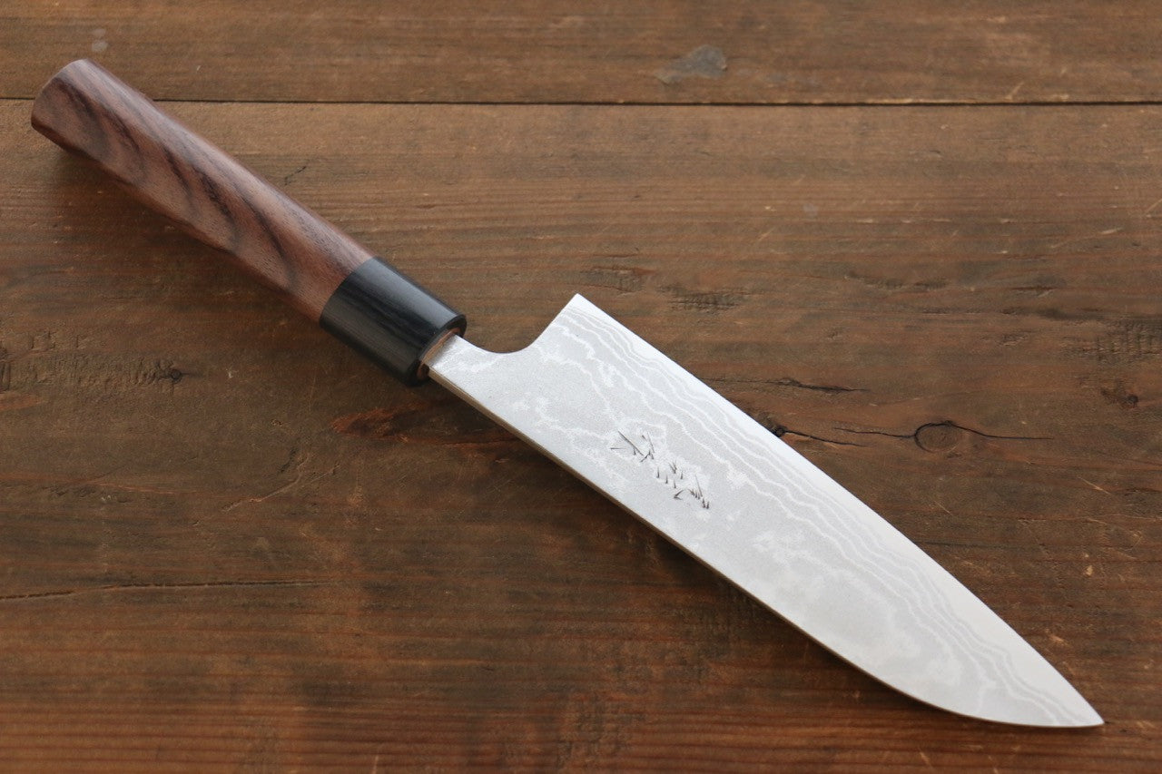Shungo Ogata White Steel No.2 Damascus Migaki Finished Santoku 180mm Shitan Handle - Seisuke Knife