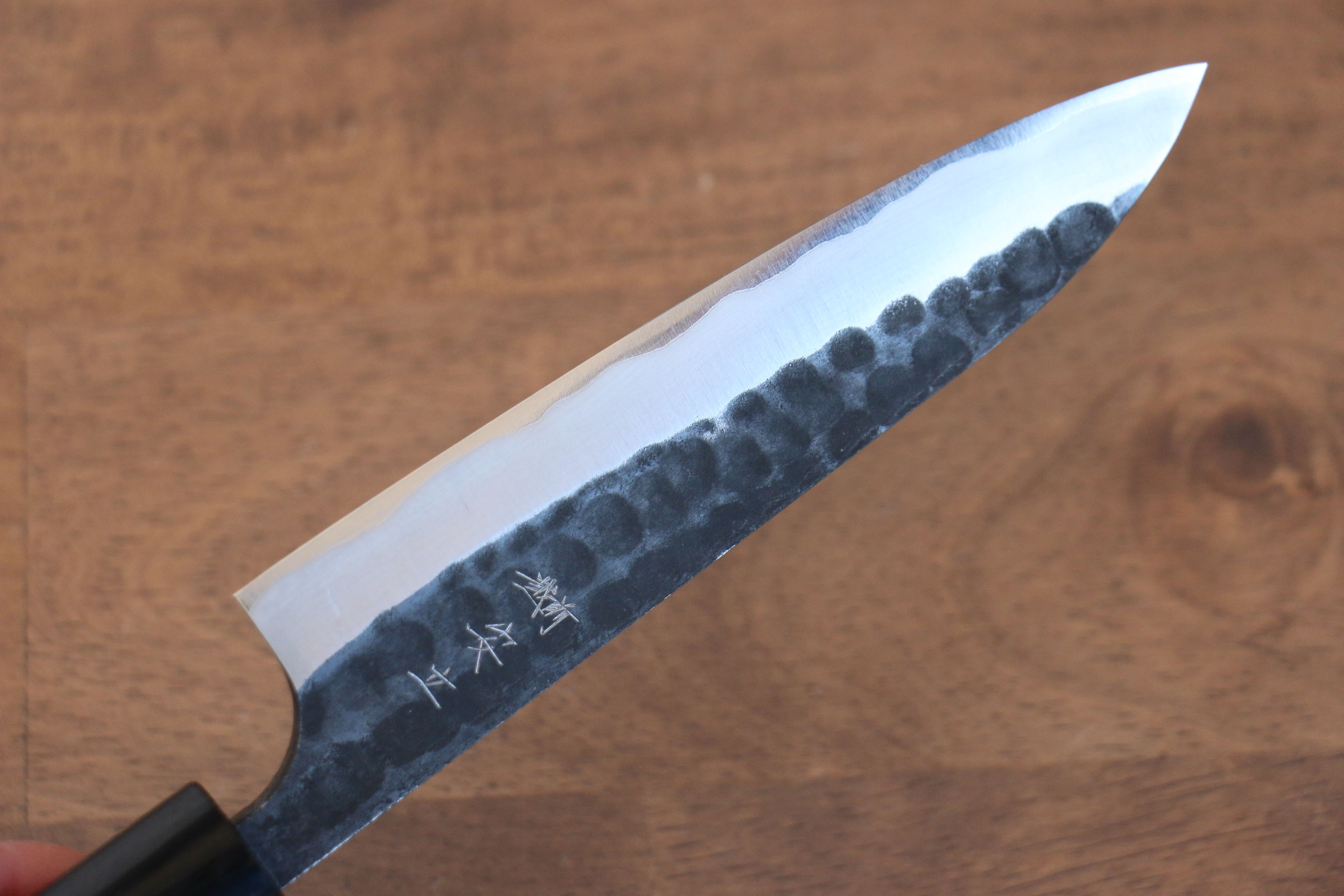 Anryu Blue Super Hammered Black Finished Petty-Utility 130mm Shitan Handle - Seisuke Knife