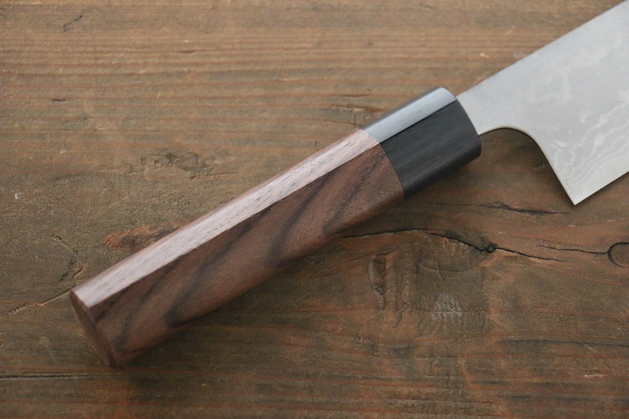 Shungo Ogata White Steel No.2 Damascus Migaki Finished Santoku 180mm Shitan Handle - Seisuke Knife